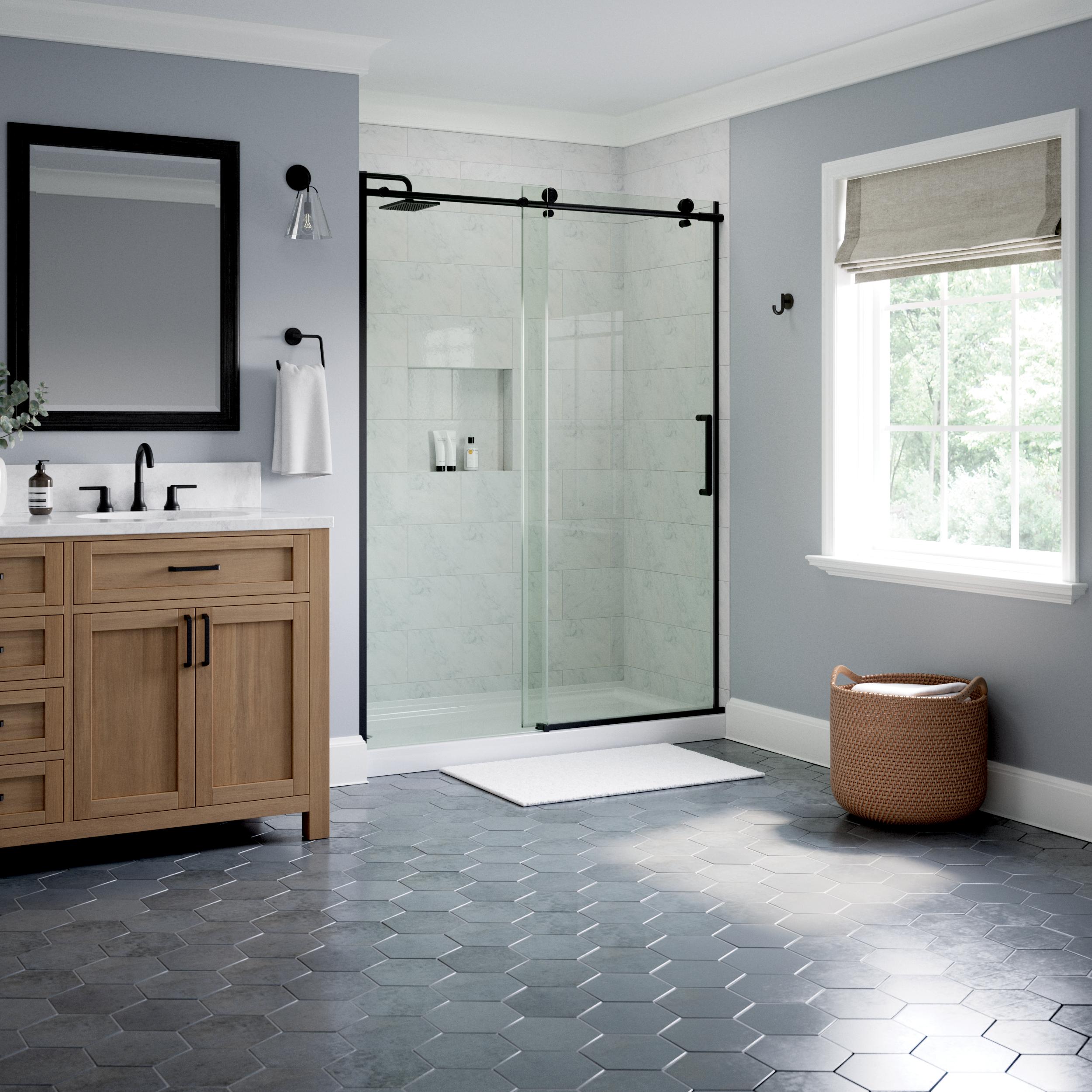 Delta SDCS860-MB-R Cordero No Cut Top Track Matte Black 56-in to 60-in W x 73.25-in H Frameless Sliding Shower Door 5/16-in Thick Clear Glass