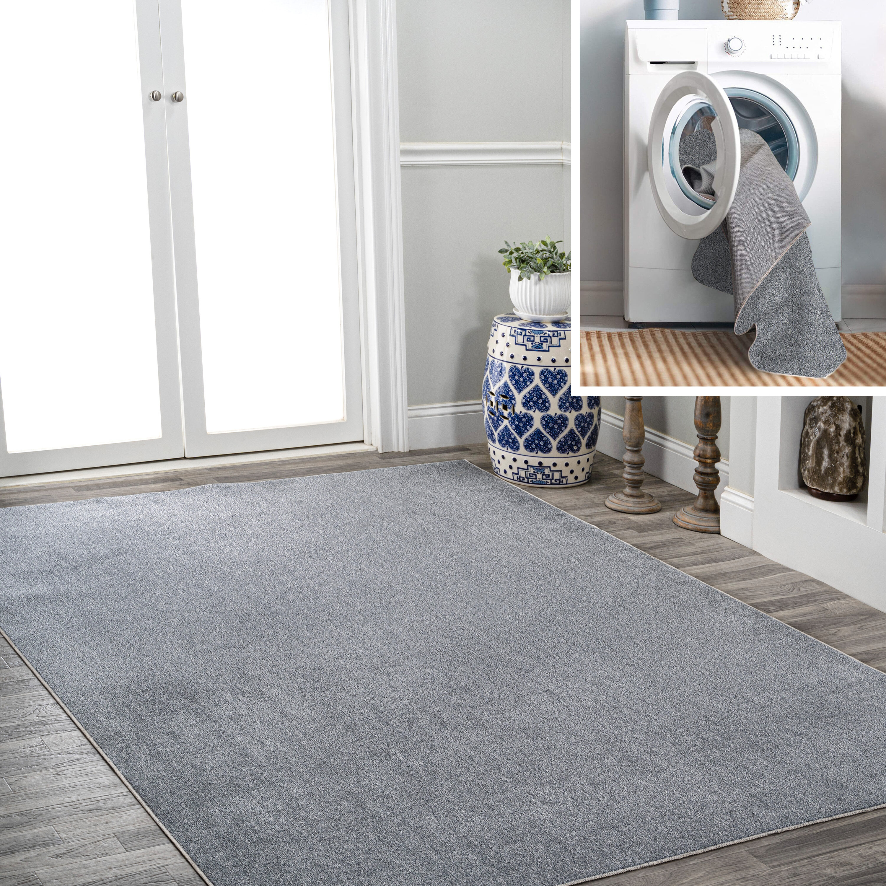 JONATHAN  Y WSH300F-4 WASHABLE Twyla Classic Solid Low-Pile 4 x 6 (ft) Loomed Polyester Gray Rectangular Indoor Solid Coastal Machine washable Area rug
