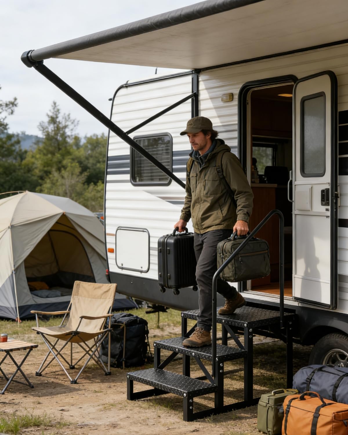 Garvee 3 Step RV Steps with Handrail 660 Lbs Heavy Duty Camper Entry ...