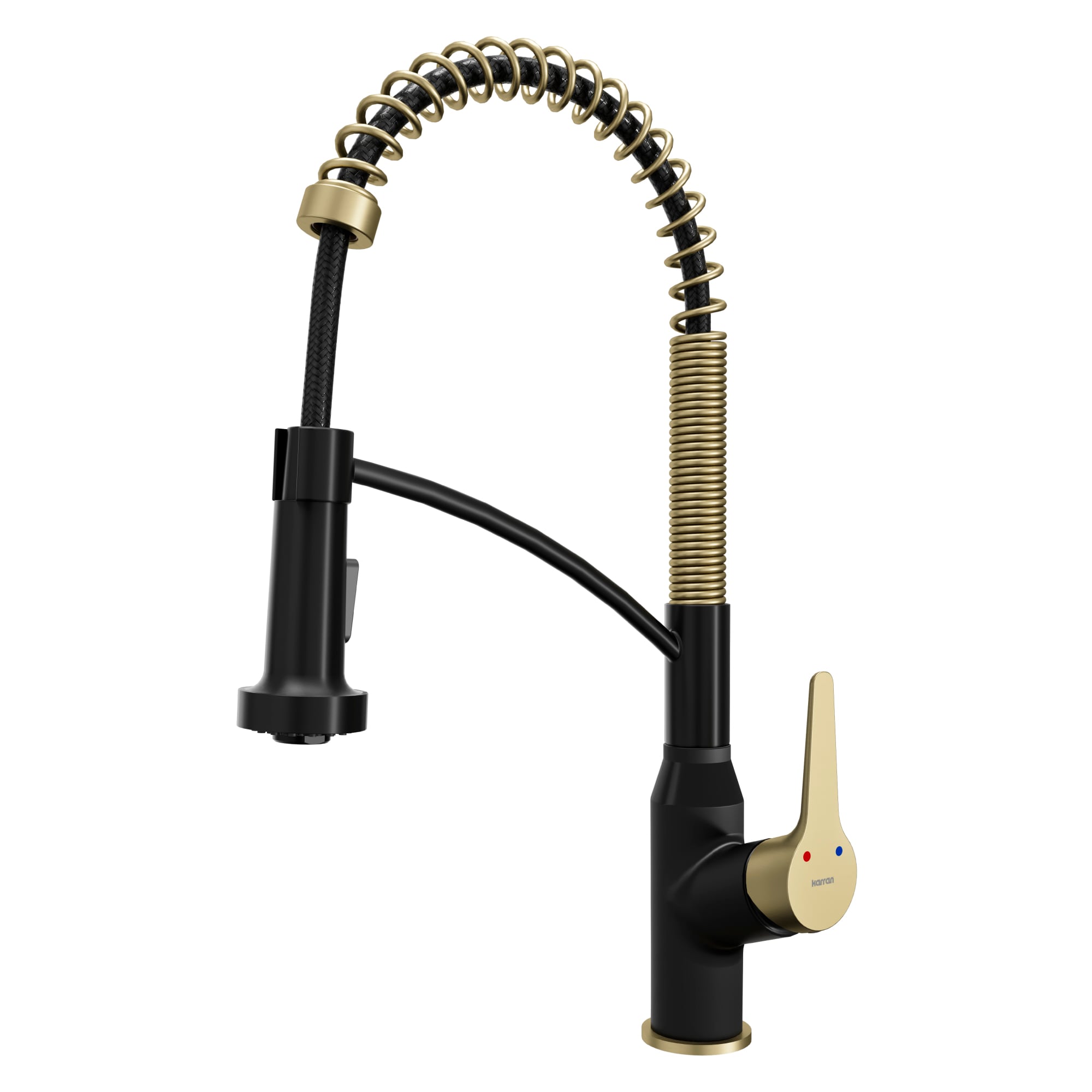 Karran KKF210MBBG Matte Black and Brushed Gold Single Handle Deck-mount Pull-down Kitchen Faucet with Sprayer