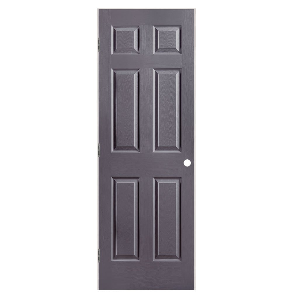 Masonite 1316989 28-in x 80-in Slate Solid core 6-panel Right hand Textured Prefinished Molded composite Flat Jamb Single Prehung Interior Door