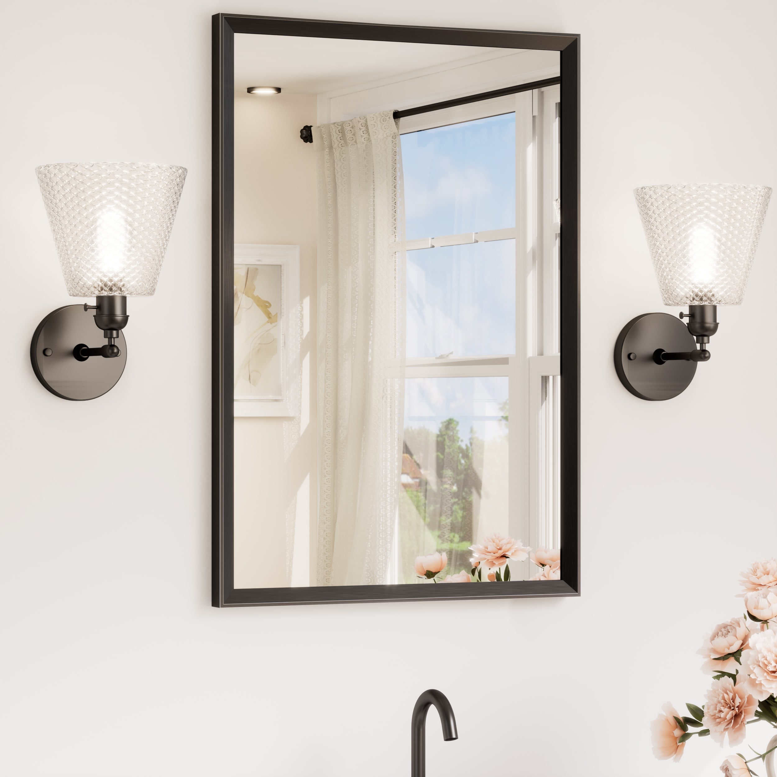 TETOTE 20x30 Inch Brushed Black Rectangle Beveled Framed Bathroom Vanity Mirror