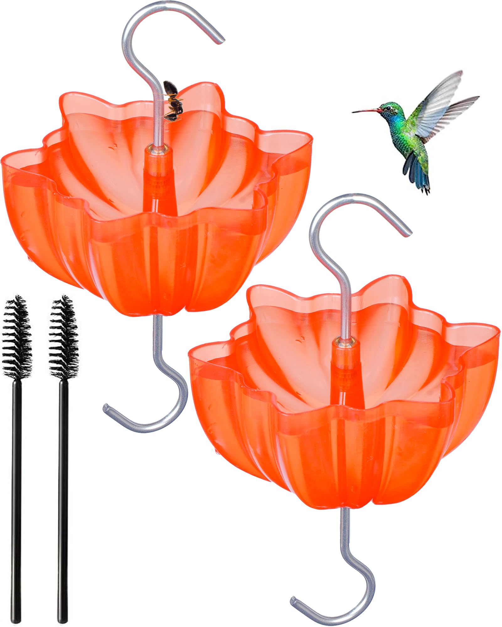 Phewnyzo -  Ant Moat for Hummingbird and Oriole Feeders Red 2 Pack Translucent 6 oz Basin Easy to...