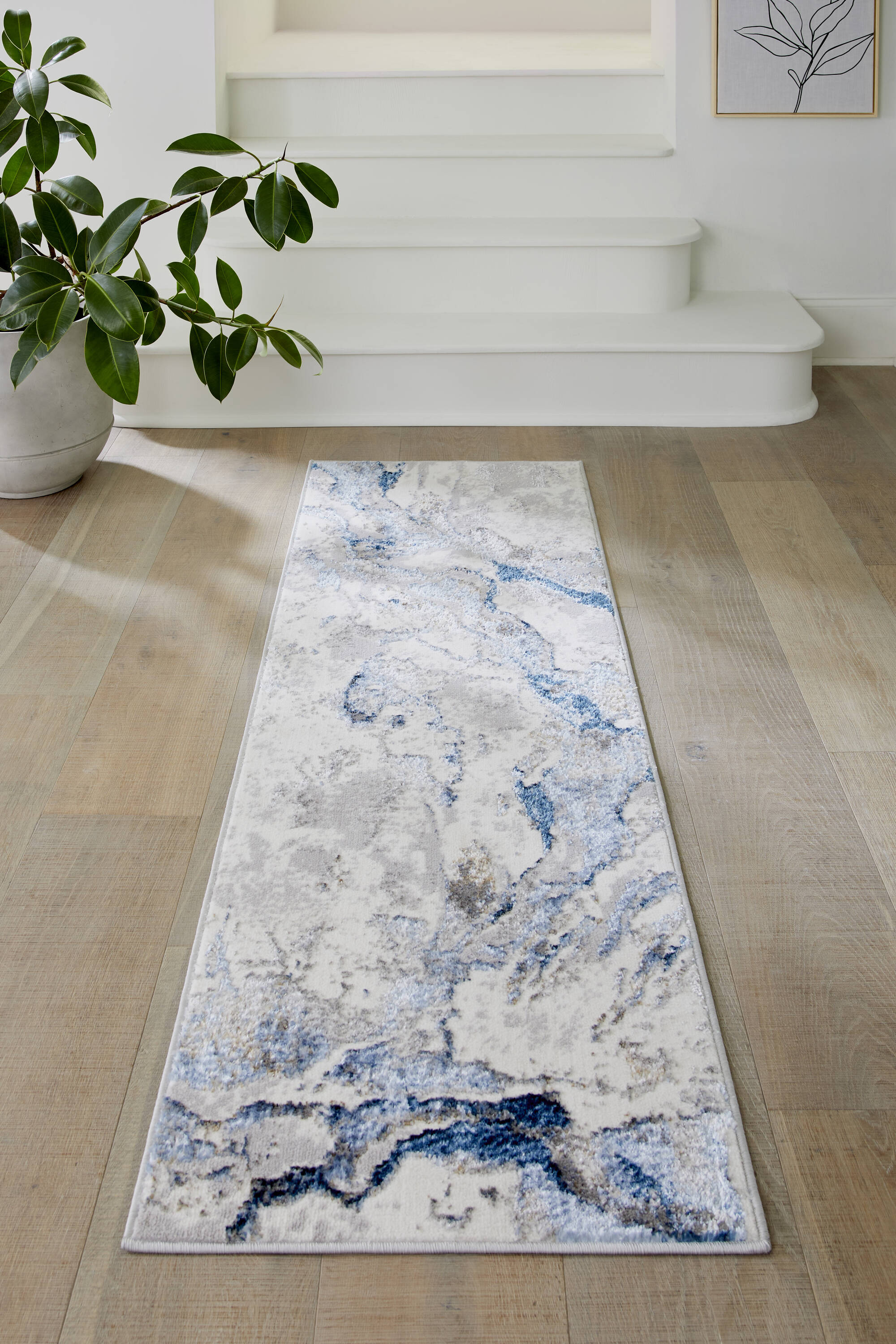 Style Selections 23110 Nightsky Marble 2 x 6 (ft) Polyester Blue Gray Rectangular Indoor Geode Runner rug