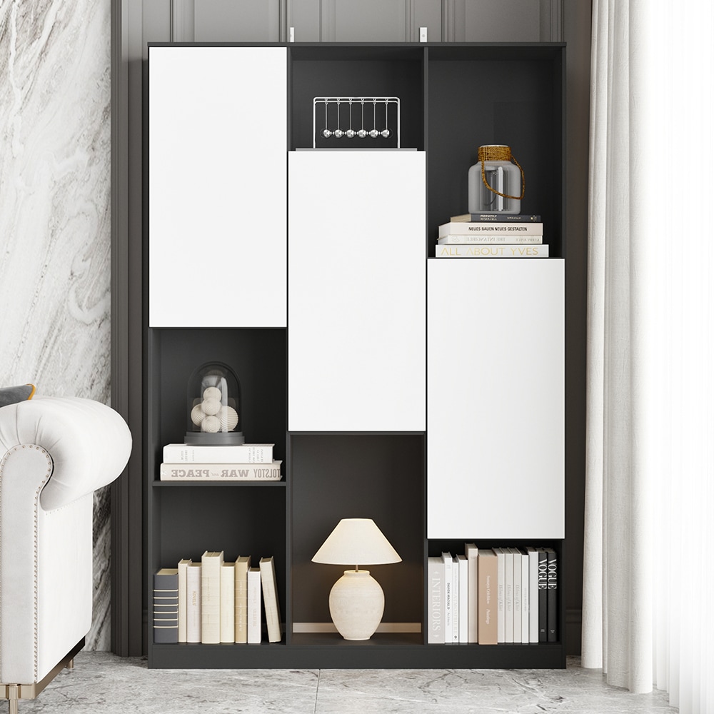 Homsee V-KF460041-01 Ultra Chic and Incredibly Practical Modern Multifunctional Bookshelf with Spacious Hidden Storage and Stylish Open Display Shelves
