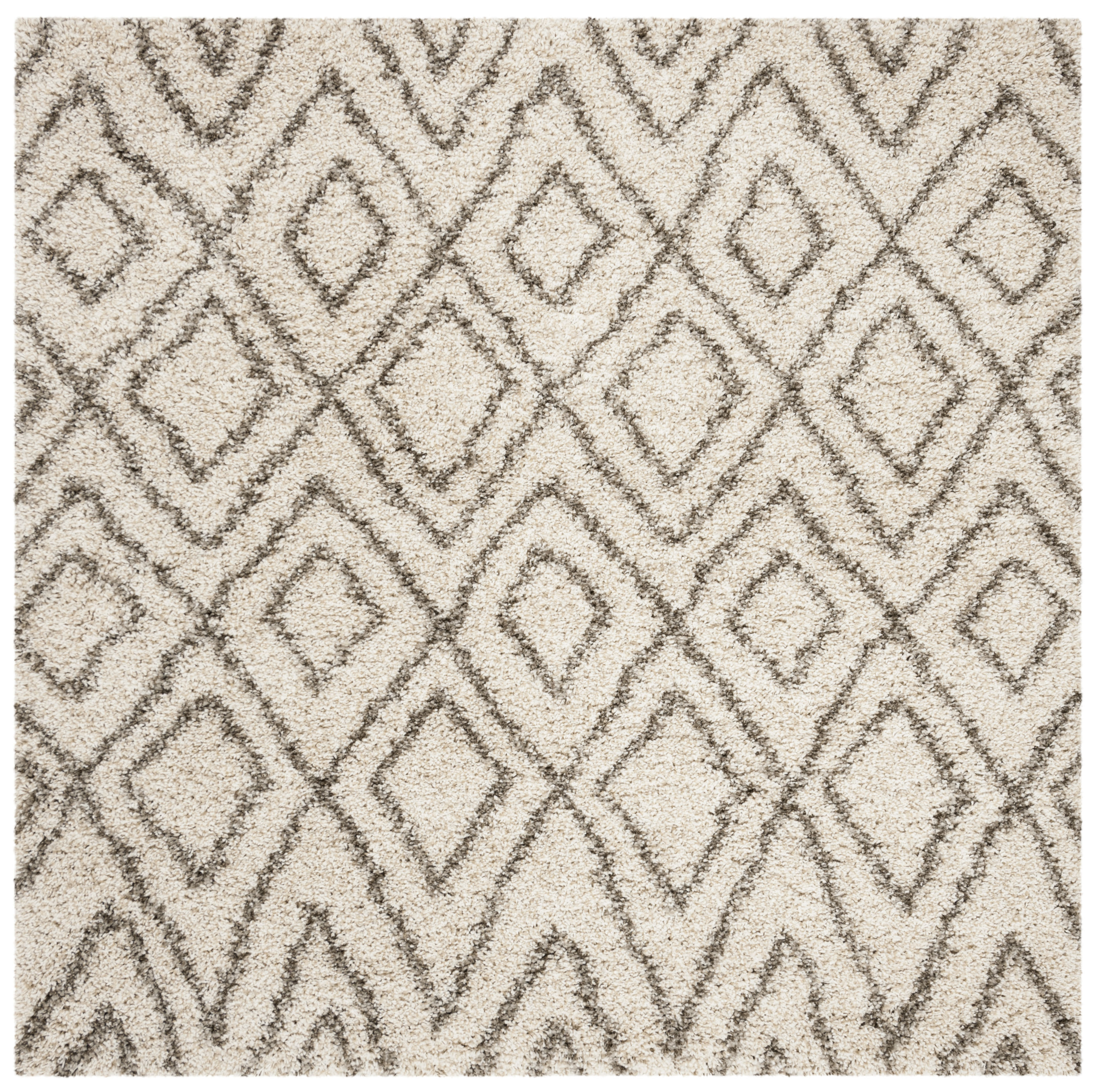 Safavieh SGH332A-7SQ Hudson Acadia Shag 7 x 7 (ft) Loomed Polypropylene Ivory/Gray Square Indoor Abstract Moroccan Area rug