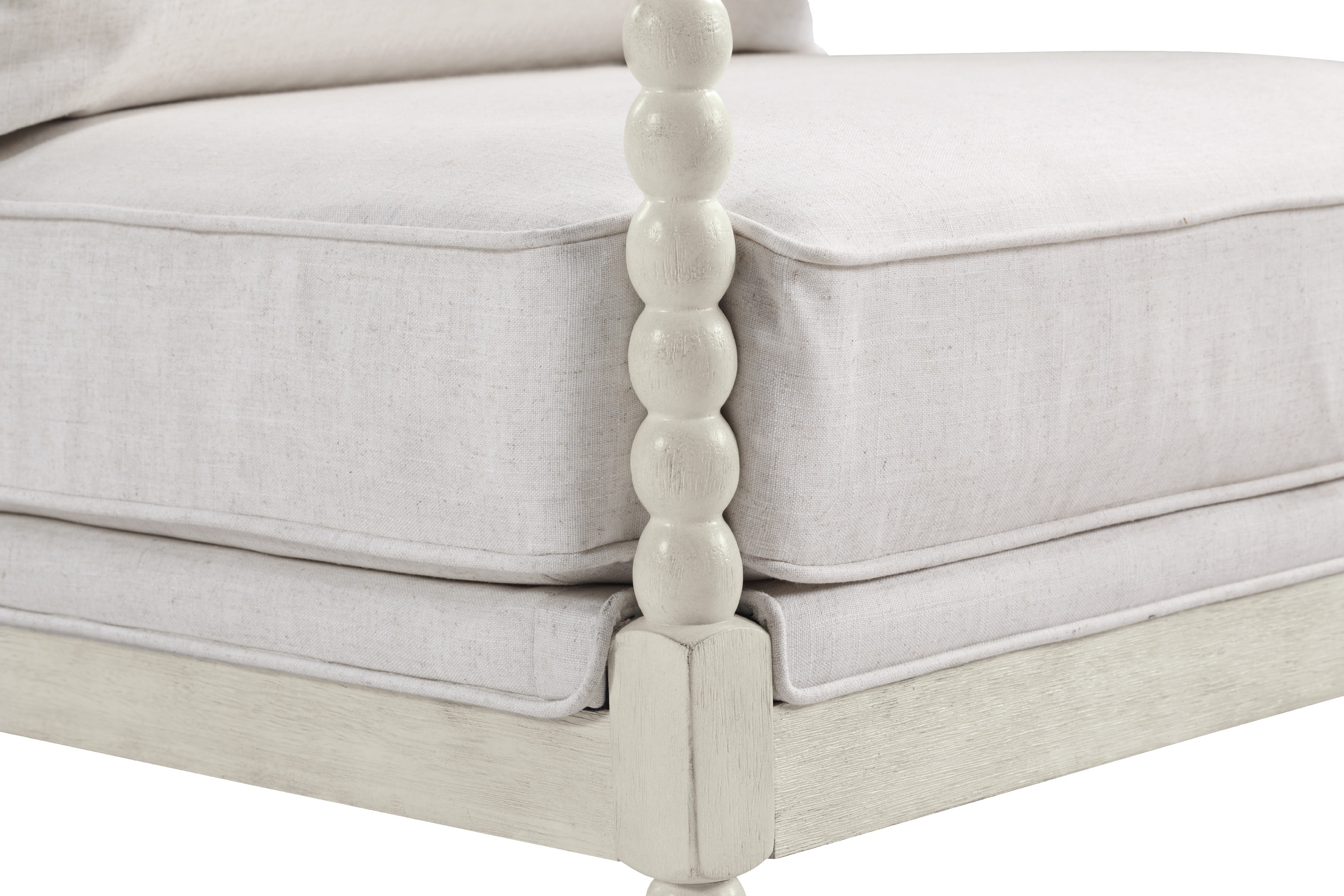 Kaylee Linen Beige Spindle Chair with White Wood Frame