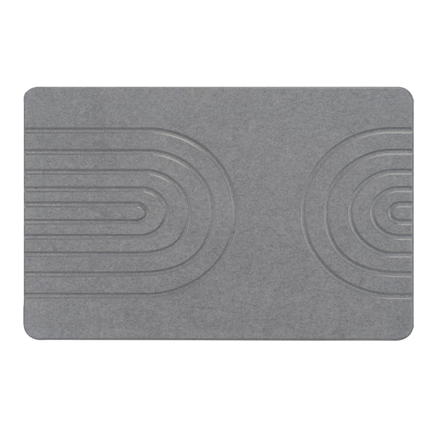 Etokfoks  stone bath mat diatomaceous earth quick dry anti slip modern design gray semicircle 24 x 16 in with bonus non slip pad and