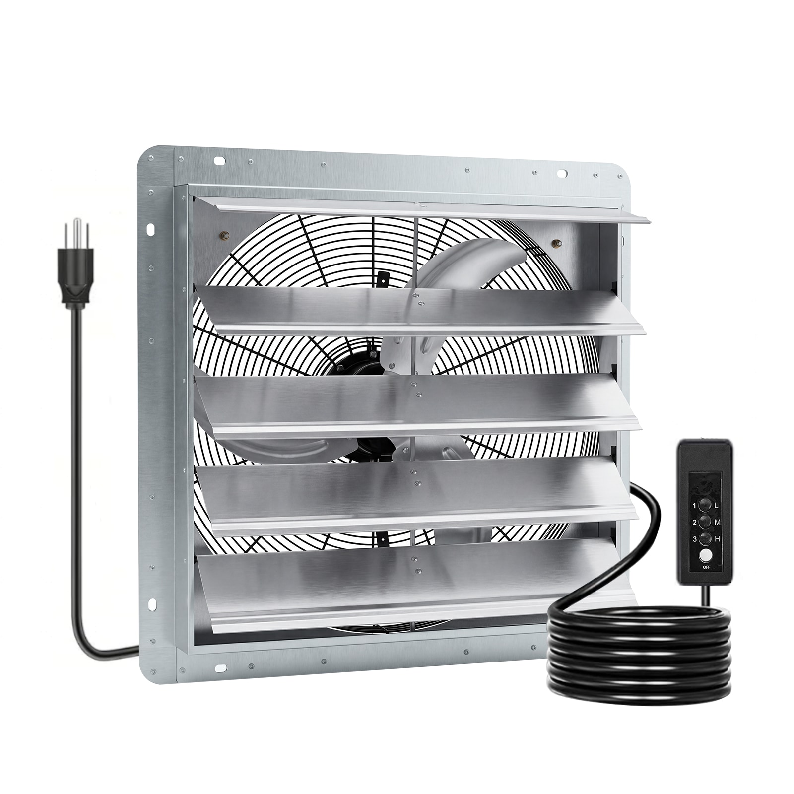 Garvee 12 Inch Shutter Exhaust Fan 1100 CFM Quiet Garage Wall Mounted Fans Ventilation Fan with 6 Ft 3 Speed Adjustment ON OFF Switch Cable for Greenhouse Shed Basement Kitchen Attic