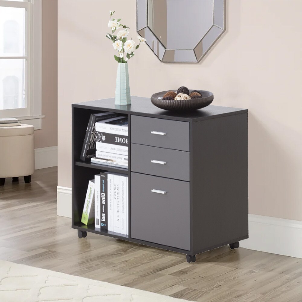 Kahomvis Contemporary Black Office Cabinet 3 Drawers 2 Shelves   62653774 