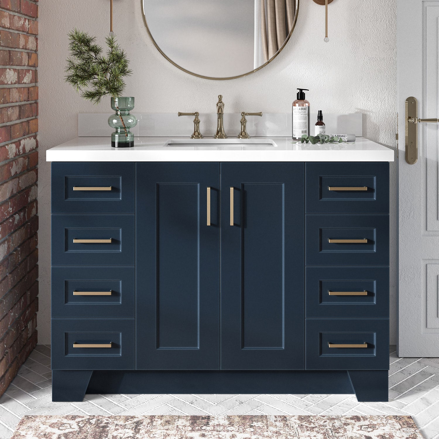 ARIEL Q049SWQRVOMNB Taylor 49-in Midnight Blue Undermount Single sink Bathroom Vanity with Pure White Quartz Quartz Top