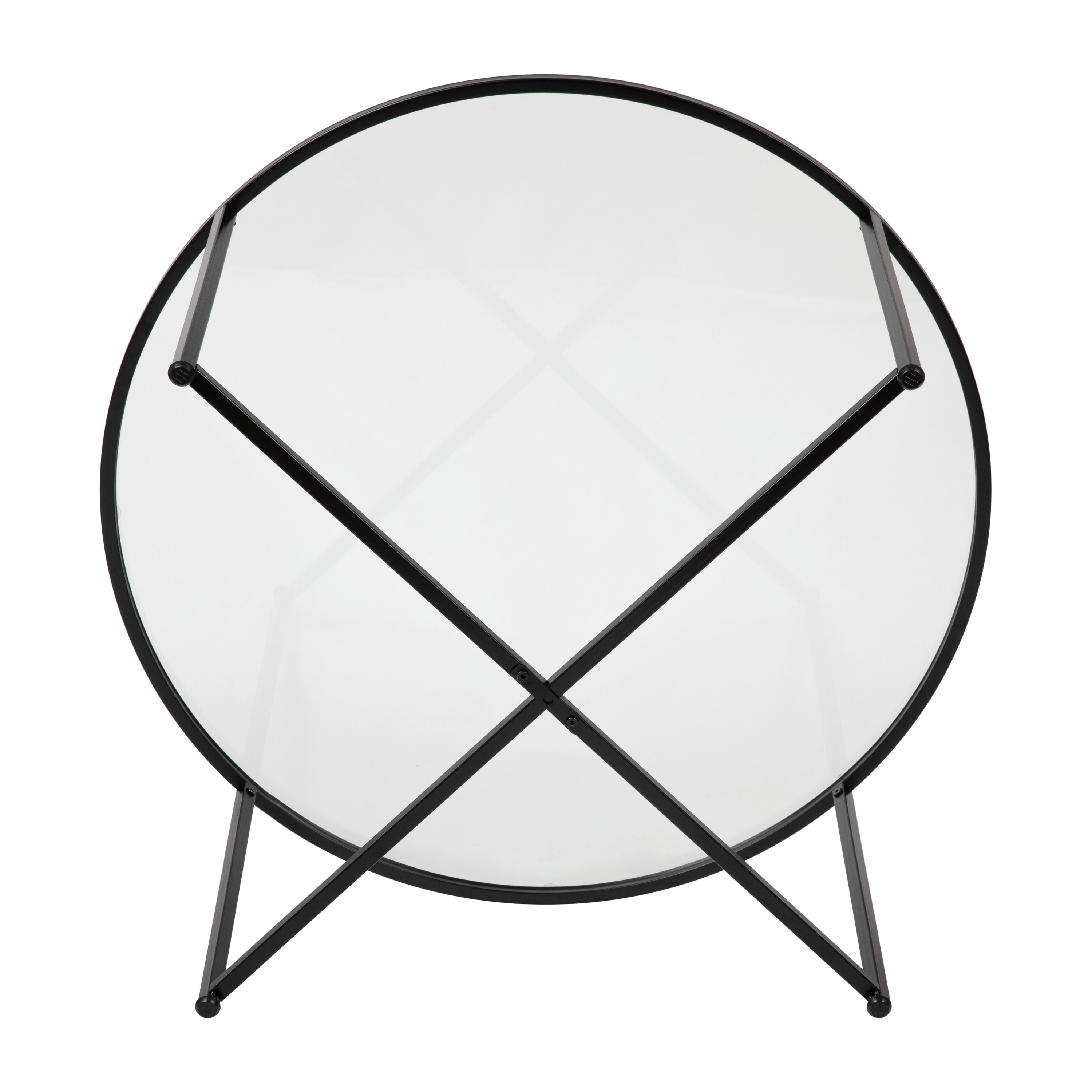 Elegant 35.5" Round Clear Glass Coffee Table with Matte Black Frame