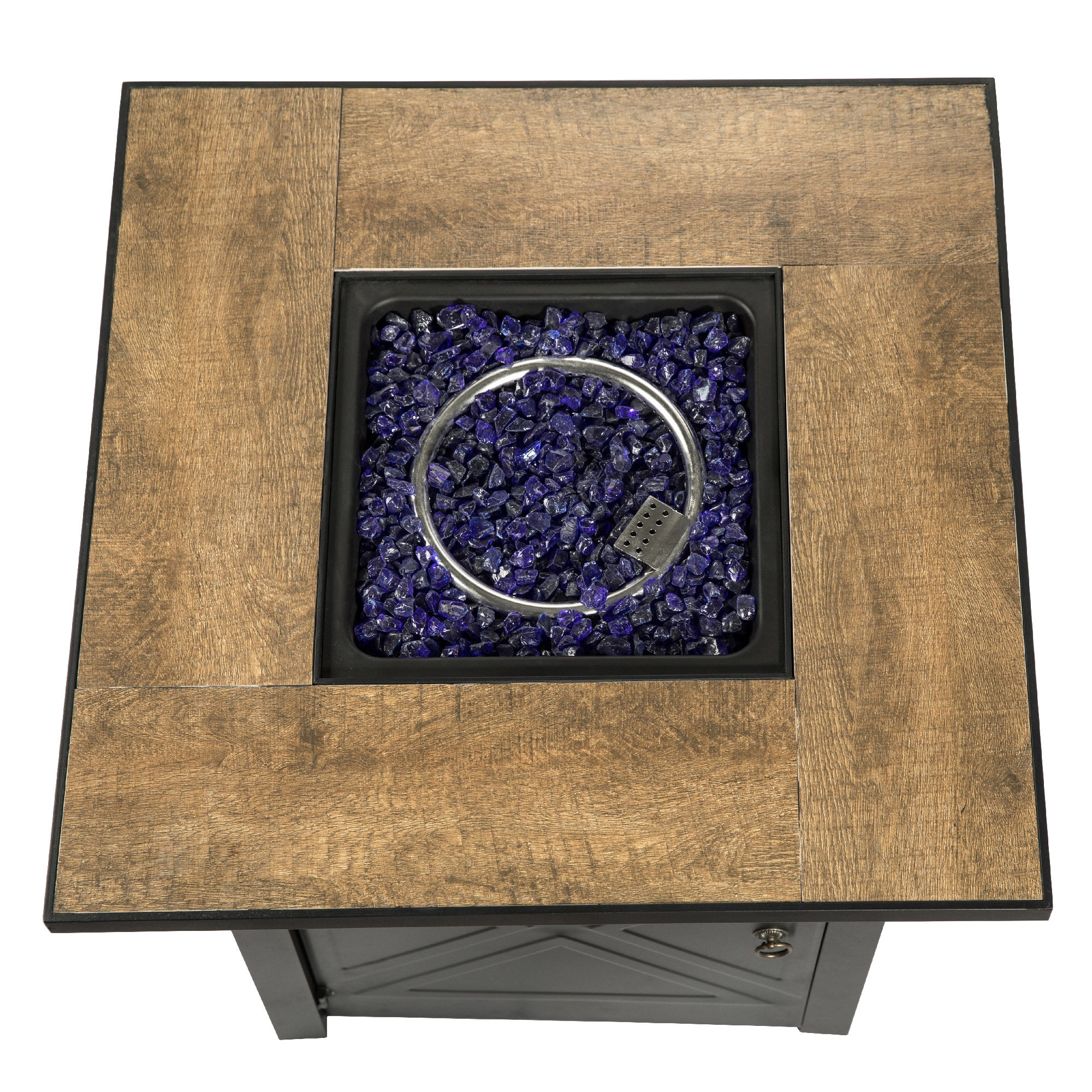 Black Steel Square Propane Fire Pit Table with Ceramic Top