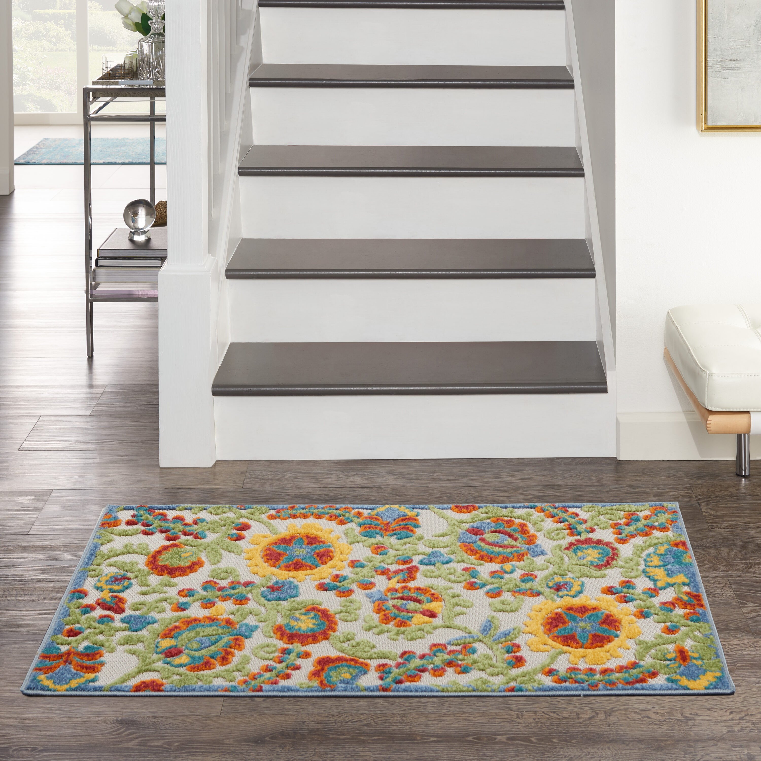Nourison 099446827555 Aloha 3 x 4 (ft) Loomed Polypropylene Ivory/Multi Rectangular Indoor/Outdoor Floral/Botanical Tropical Area rug