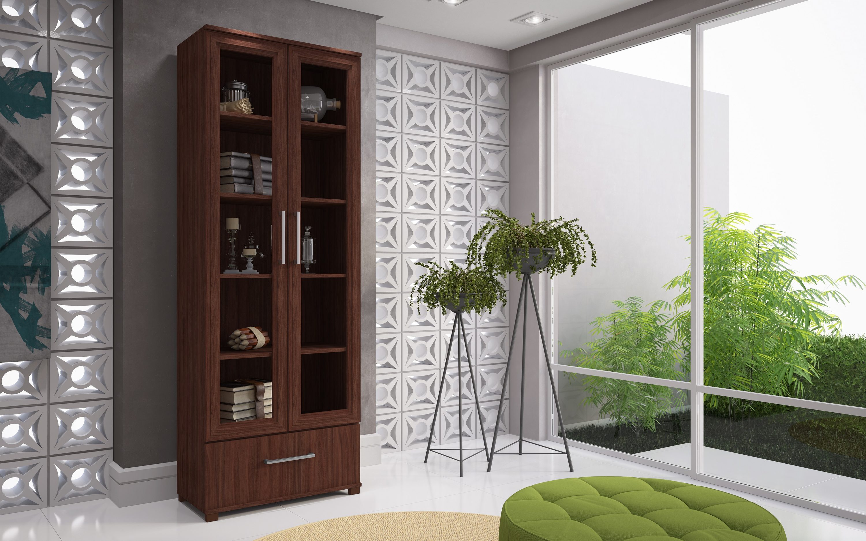 Manhattan Comfort 75AMC164 Serra 1.0 Nut Brown Composite 5 -Shelf Bookcase with Doors ( 27.56-Inches W x 71.85-Inches H x 13.98-Inches D ) Finished