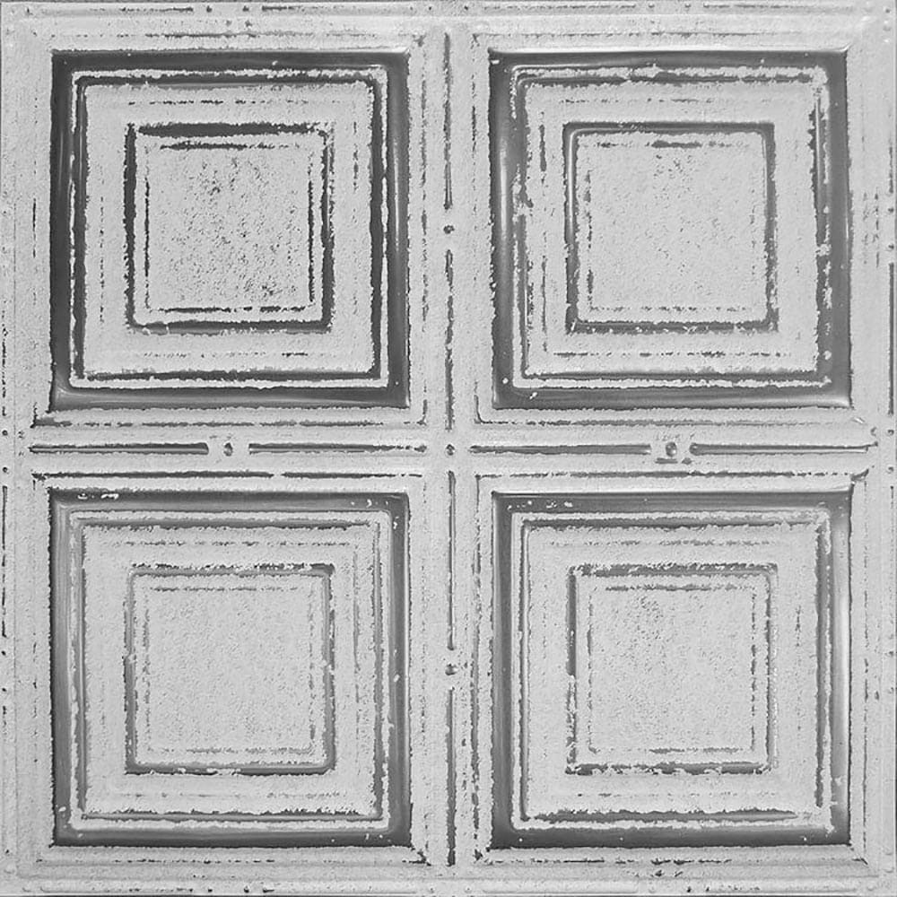 American Tin Ceilings KIT-N-P01-SWW 2-ft x 2-ft Silver Washed White Steel Surface-mount Ceiling Tile ( 5 -Pack, 20-sq ft / Case )