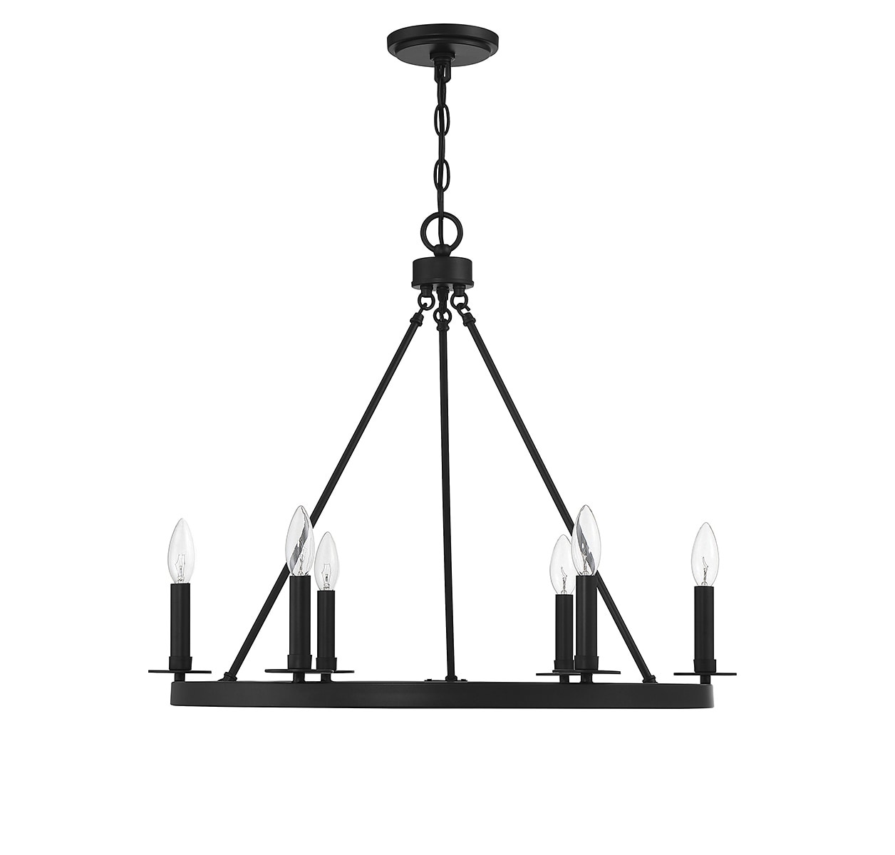 Elegant Matte Black 6-Light Wagon Wheel Chandelier