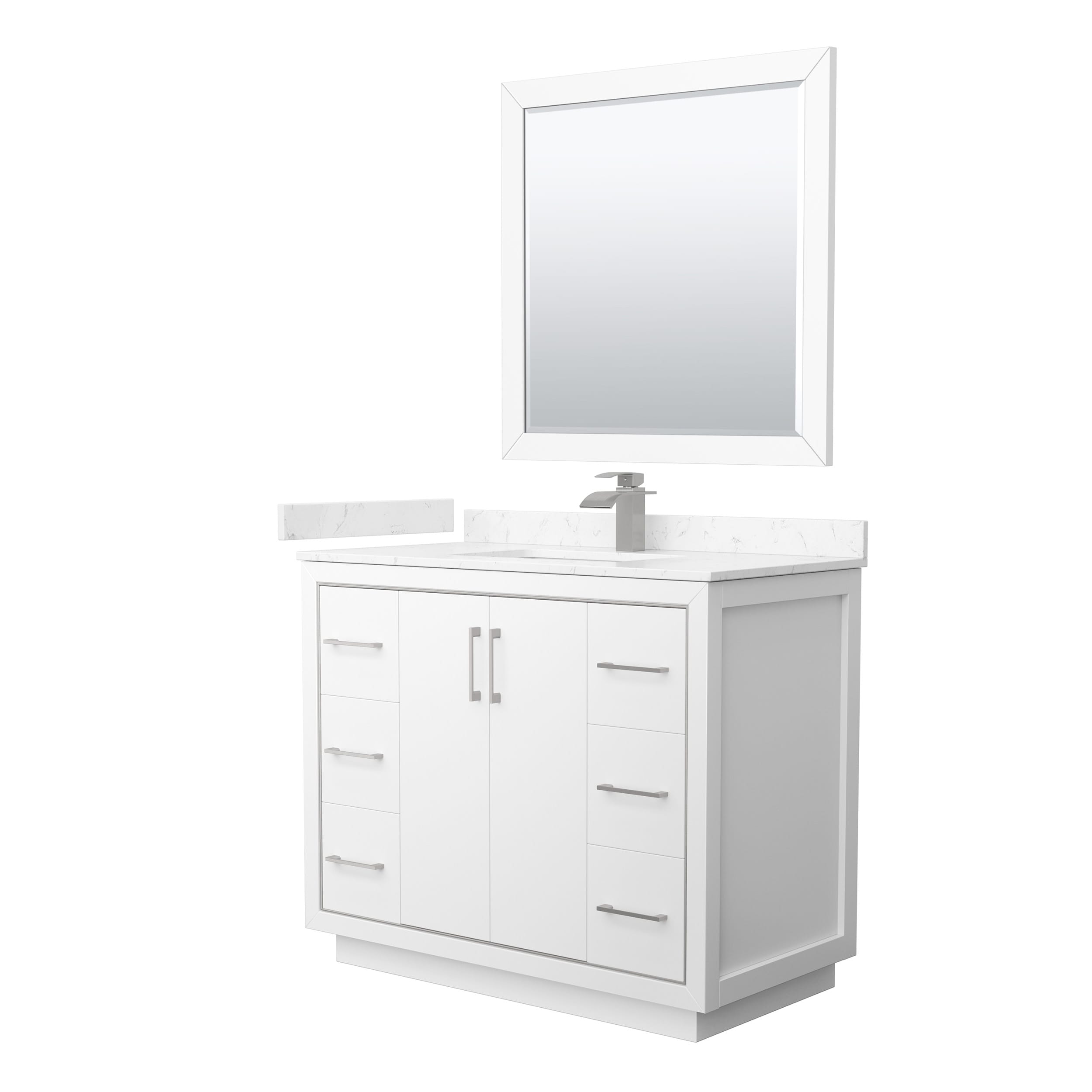 Wyndham Collection WCF111142SWHC2UNSM34 Icon 42-in White with Brushed Nickel Trim Undermount Single sink Bathroom Vanity with Carrara cultured marble Cultured marble Top (Mirror Included)