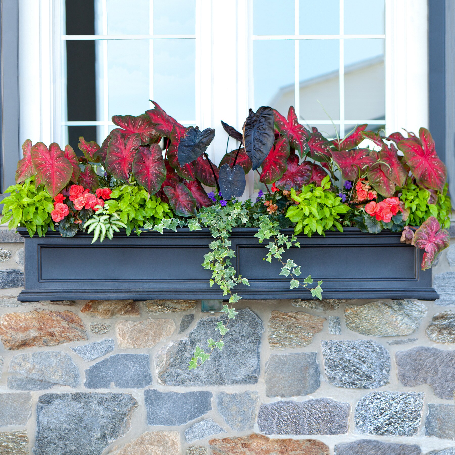 Black Resin 60" Window Box Planter with Water Reservoir