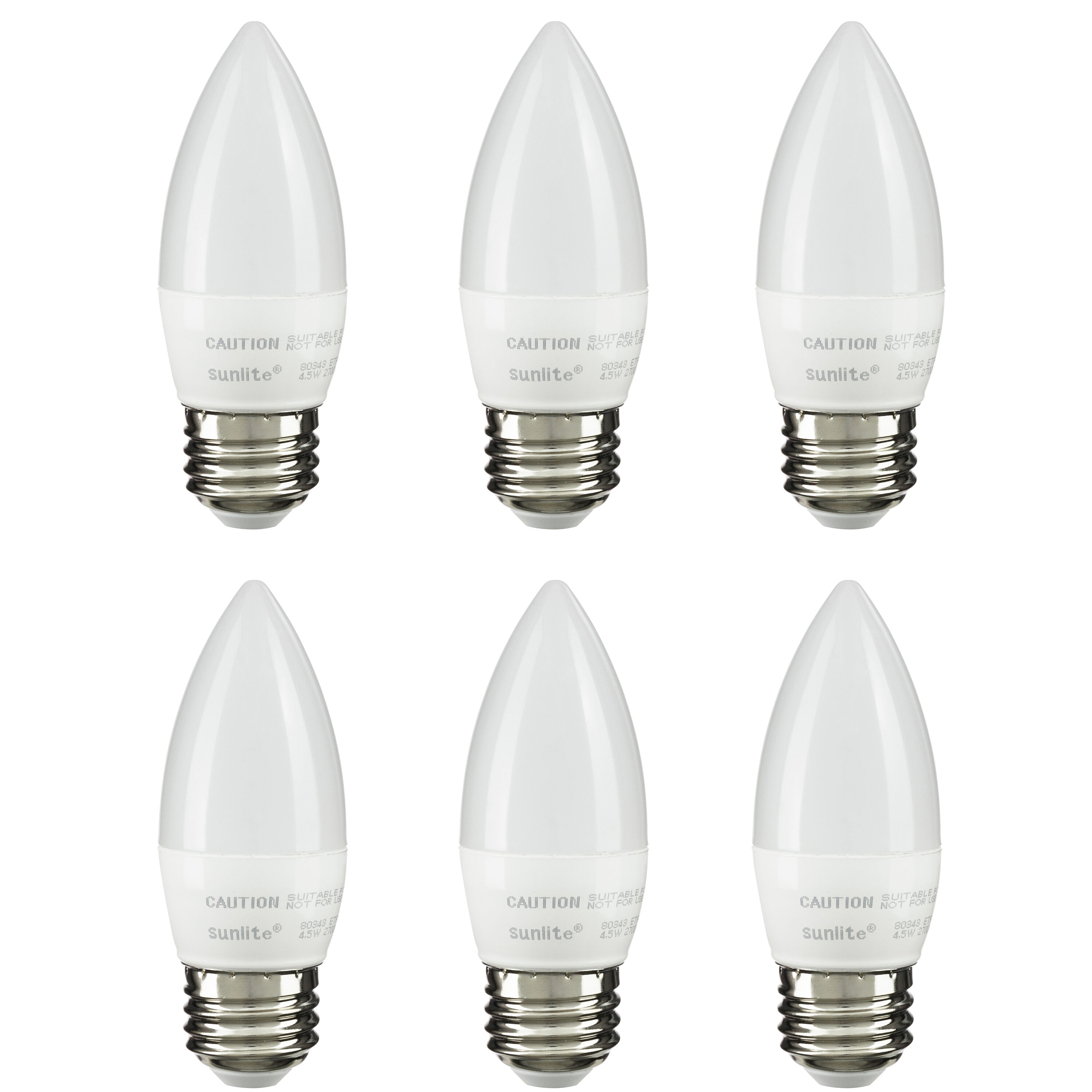 Sunlite LW07131 60 -Watt EQ B13 Warm white Medium base (E-26) Dimmable LED Decorative Light Bulb 6 -Pack