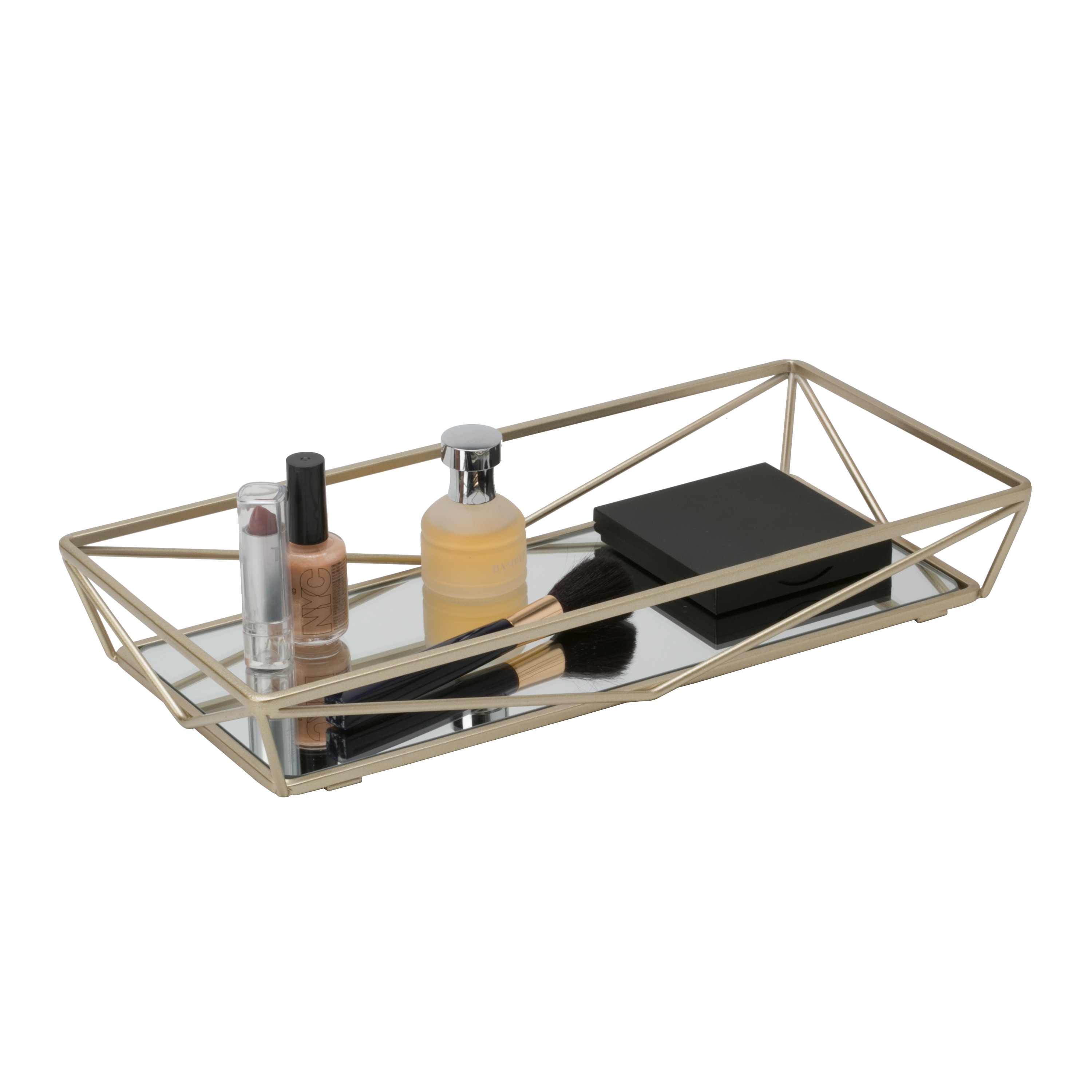 Elegant Satin Gold Rectangular Mirrored Vanity Tray
