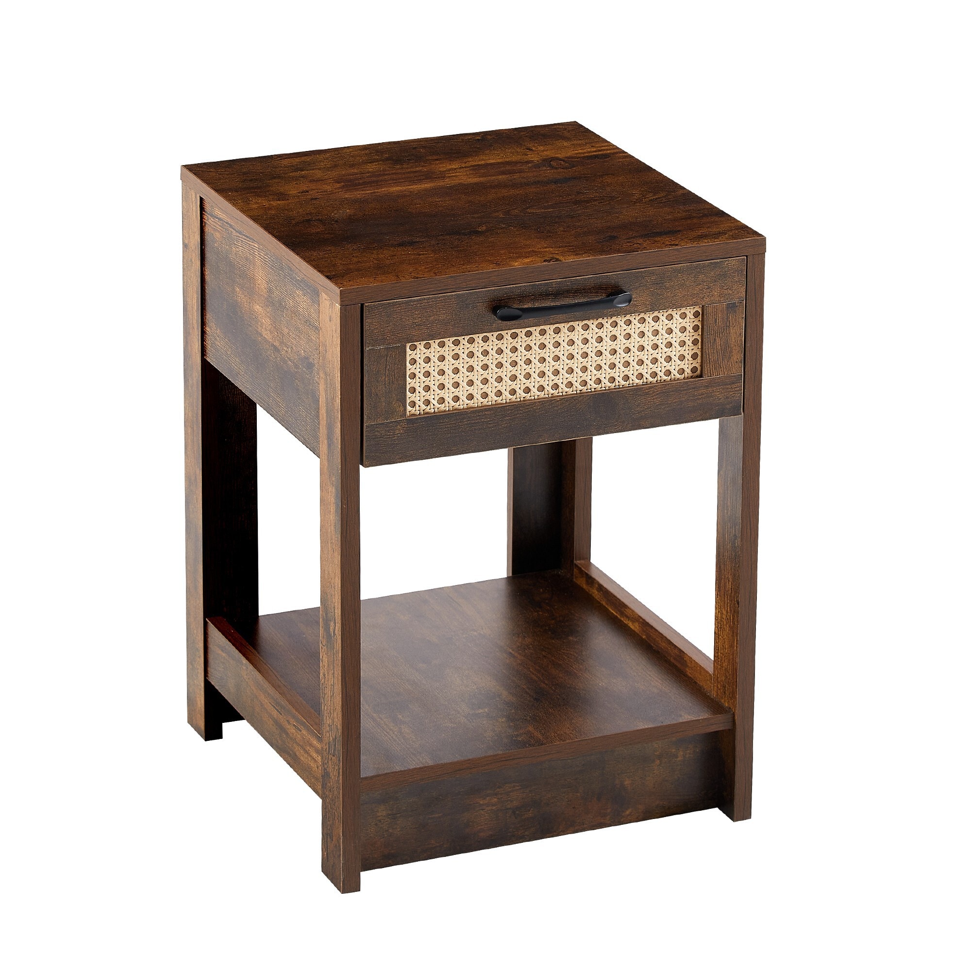 Miki Shinly SYA-3109-14MI Rattan End Table 15.75-in W x 21.65-in H Rustic Brown Wood Square Rustic End Table with Storage Assembly Required