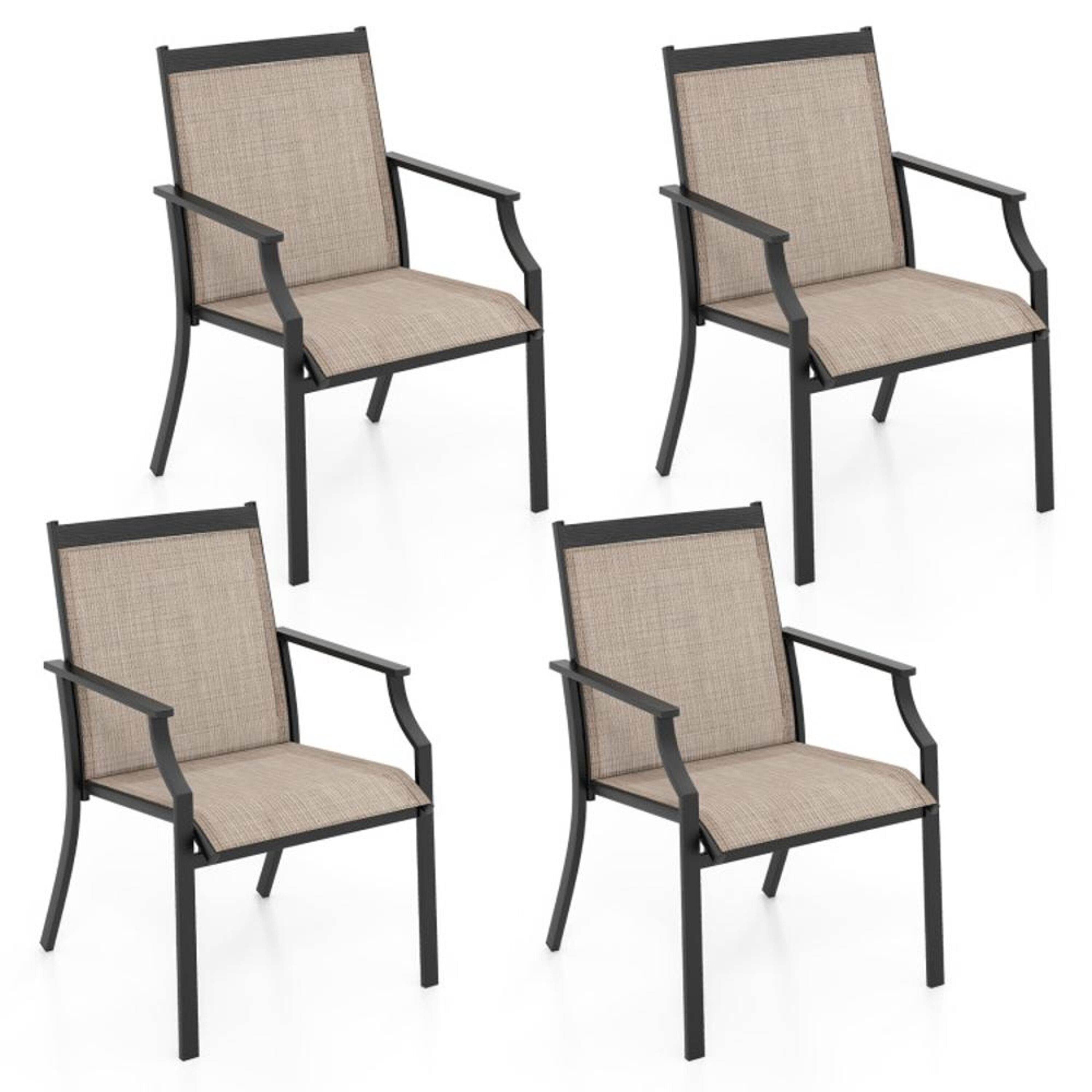 BABOOM BOM-60CF-4-CO 4-Piece Patio Dining Chairs Set of 4 Black Metal Frame Stationary Dining Chair with Gray Sling Seat