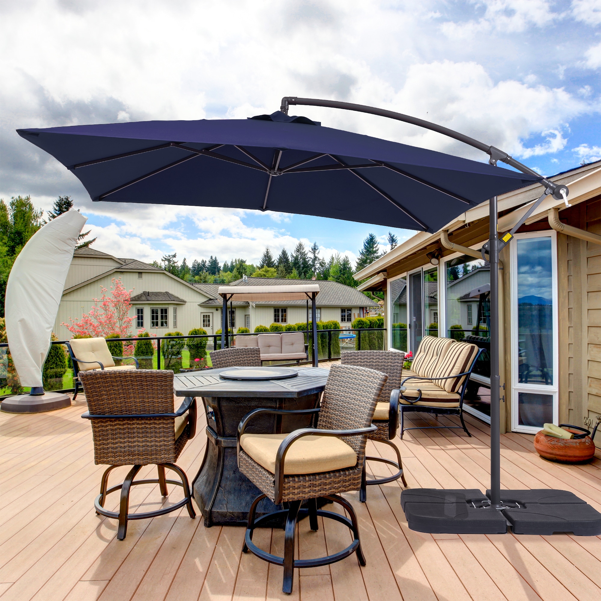 ACEGOSES LW-53NY 8.2-ft Steel Blue No-tilt Offset Patio Umbrella with Base