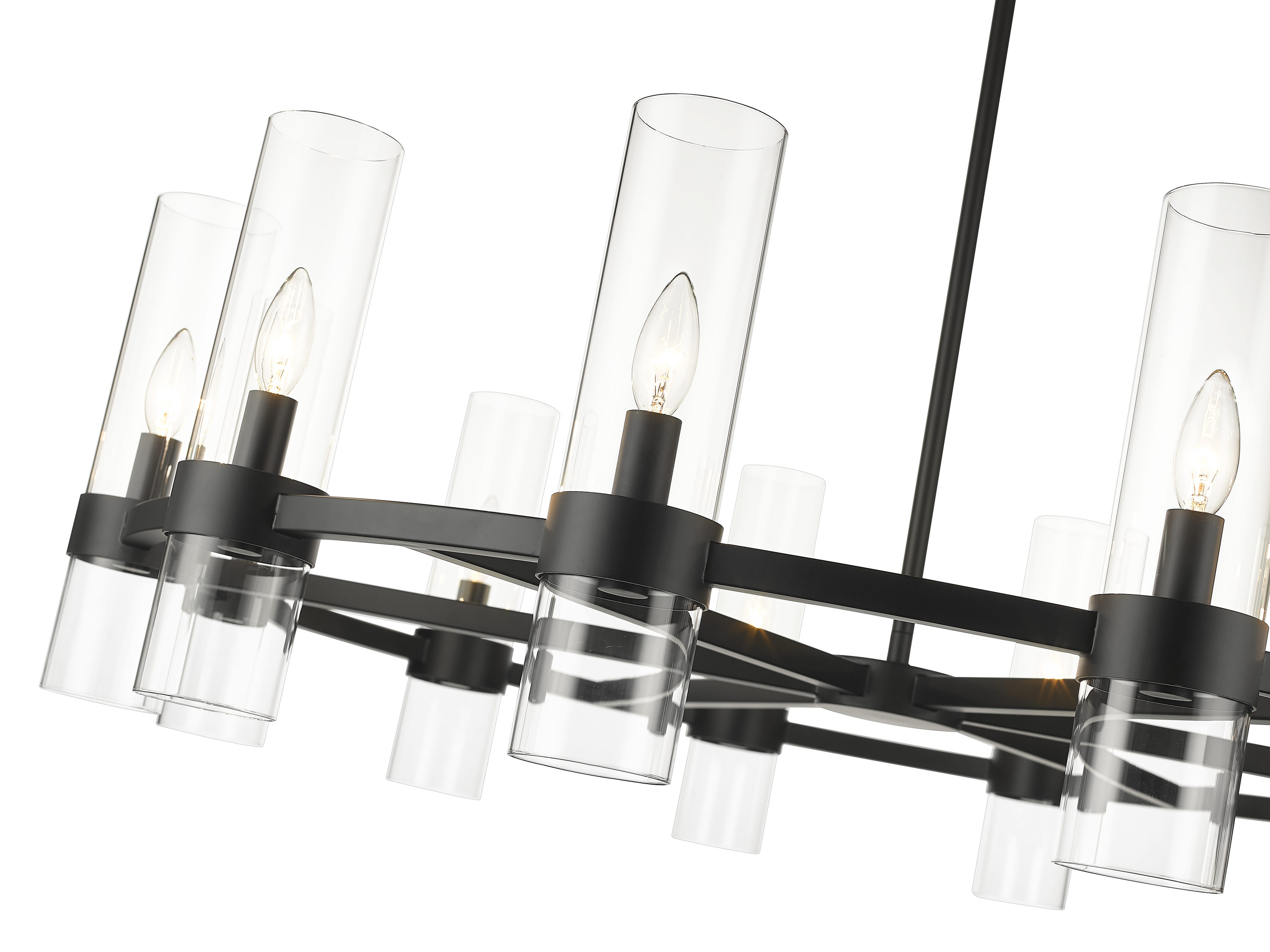 Datus Matte Black Iron Wagon Wheel Chandelier with Clear Glass Uplights