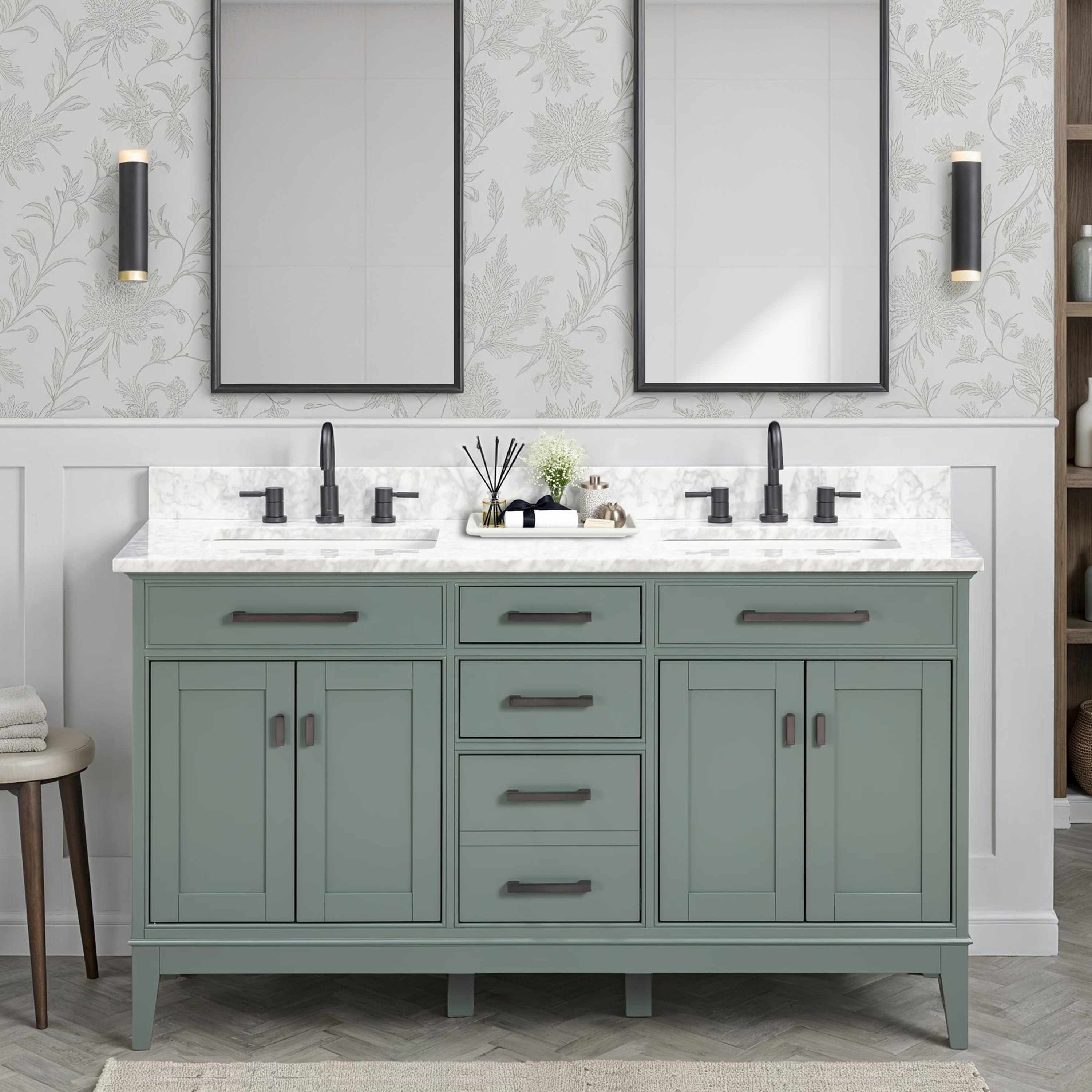 Avanity Madison 60-in Smoke Green Undermount Double Sink Bathroom Vanity with Carrara White Natural Marble Top