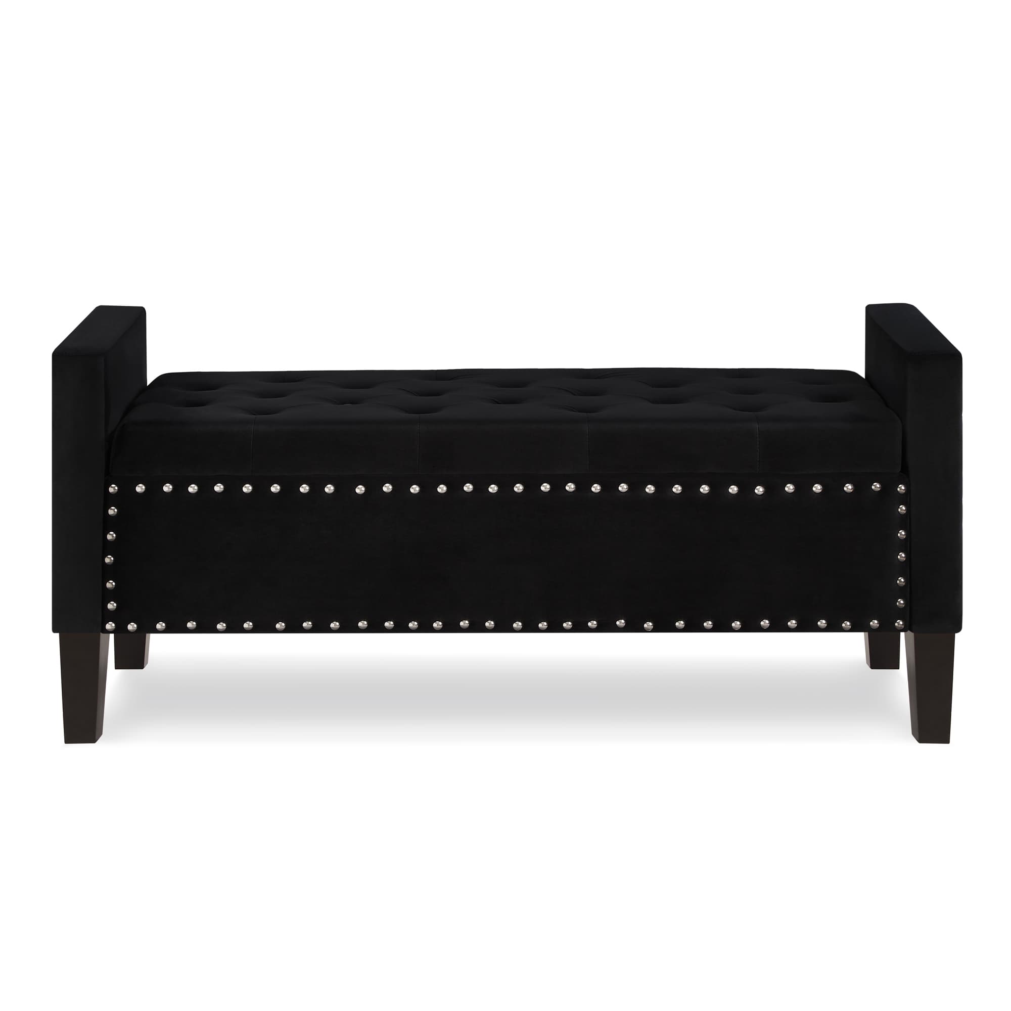 Lycvki Upholstered Tufted Button Storage Bench Casual Black Accent ...