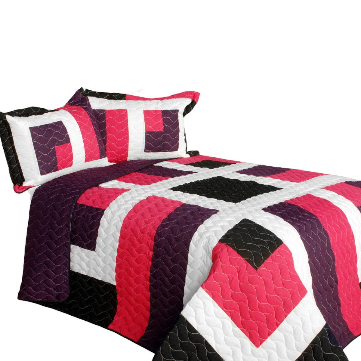 Slickblue 3 Piece Reversible Patchwork Vermicelli Quilt Set Multicolor Full/Queen TC Fabric Bedding Set for Bedroom and Guest Room