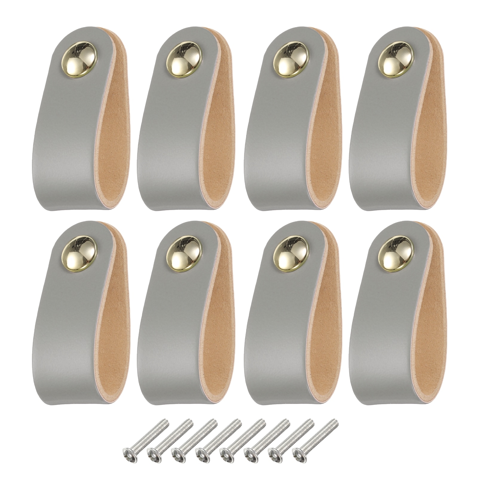 Unique Bargains - 8pcs Leather Drawer Pulls Single Hole Leather Drawer Knobs Furniture Dresser Ha...