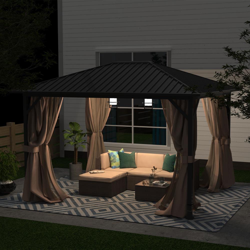 Kumo 11.9-ft x 9.9-ft Black Metal Rectangle Screened Pop-up Gazebo with ...