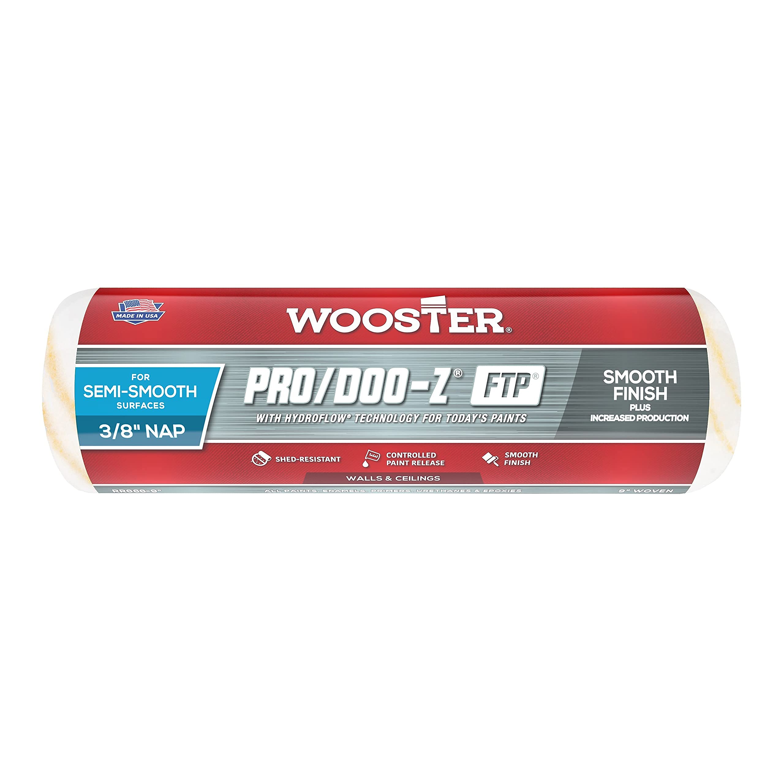 Wooster  Brush RR666-9 Inch Pro Doo Z FTP Roller Cover (Pack of Four - 3/8-Inch Nap)