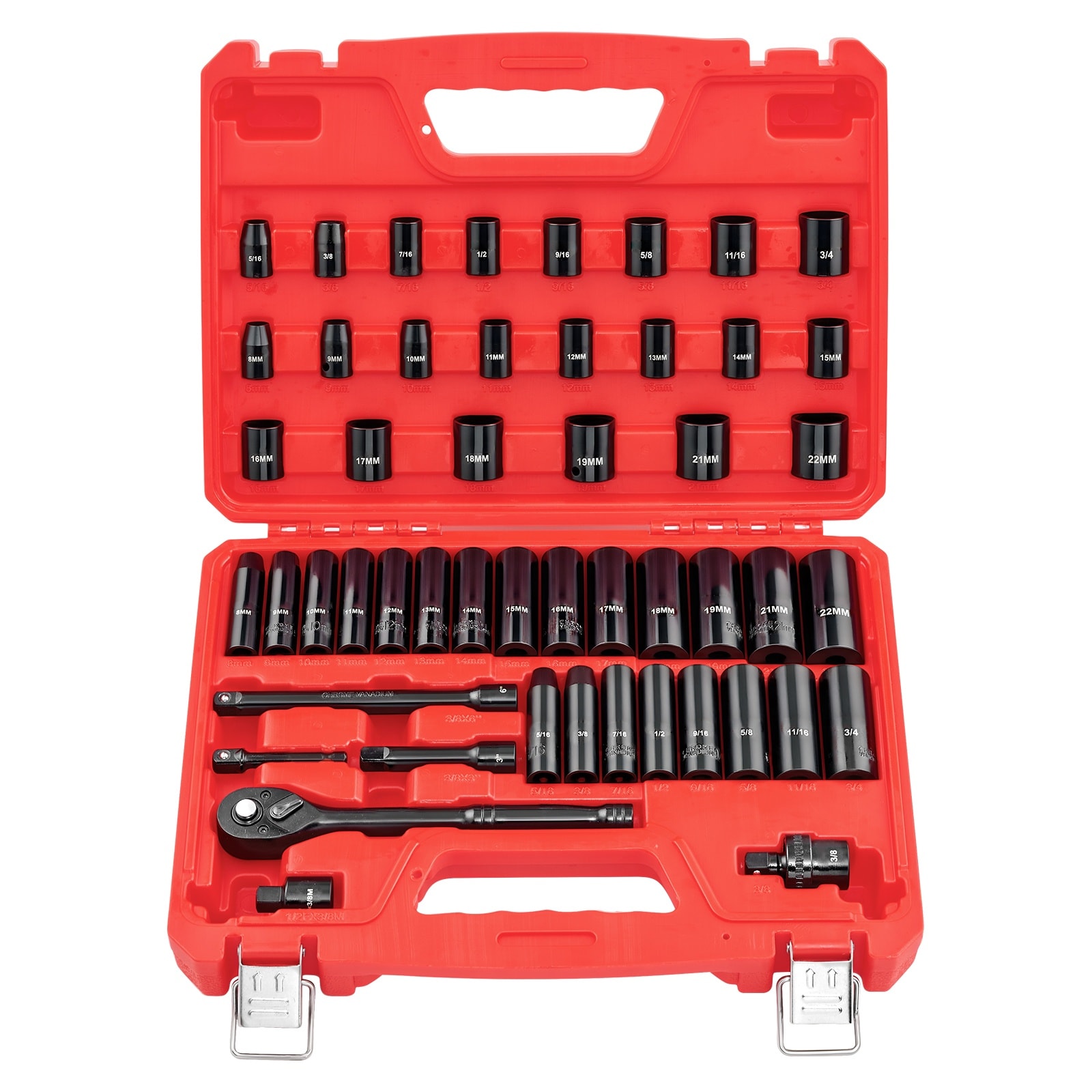 Mecale 50-Piece 3/8 in Drive Impact Socket Set SAE and Metric Deep and Shallow Cr-V Steel