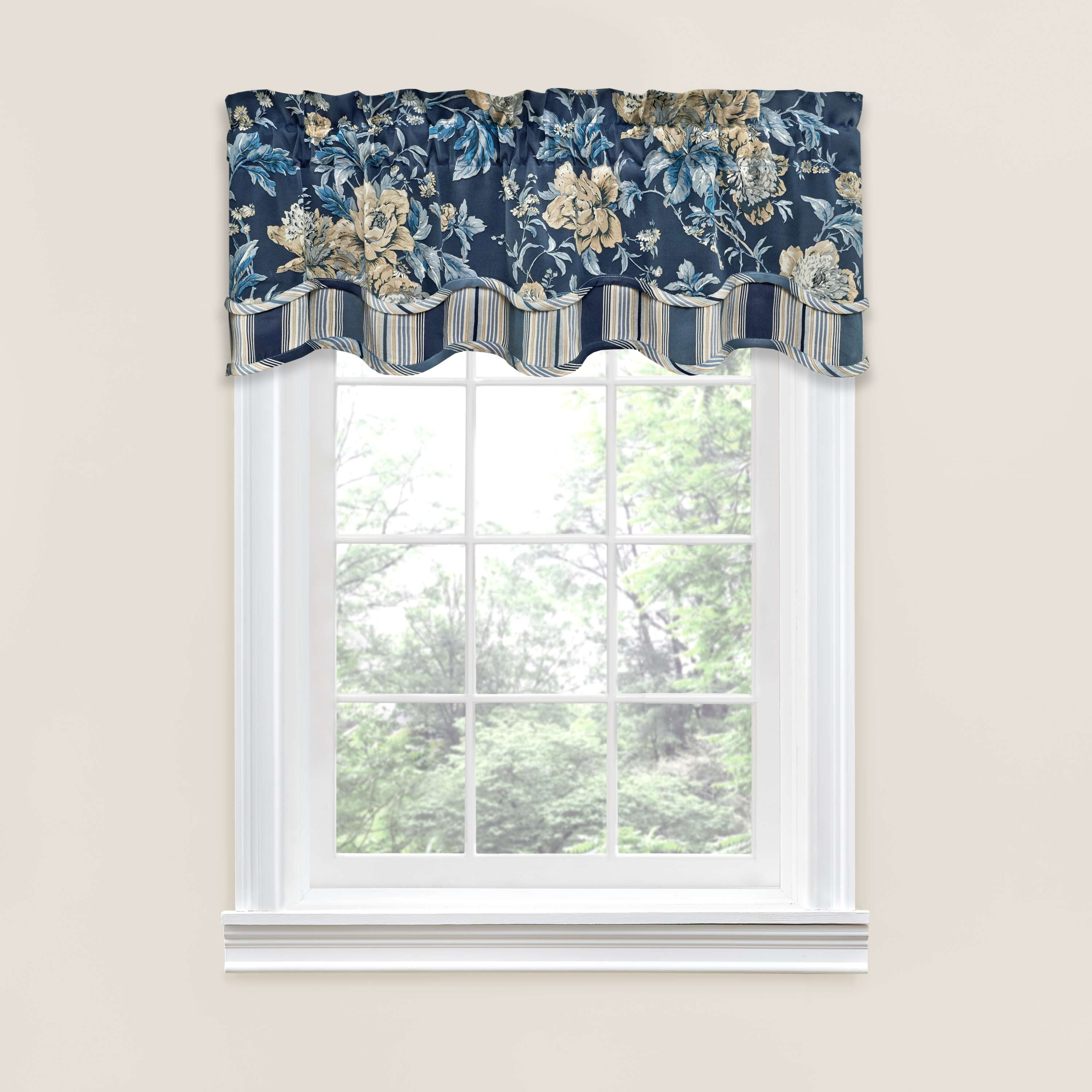 Details about   WAVERLY BLUE & WHITE FLORAL DOUBLE GATHERED VALANCE 