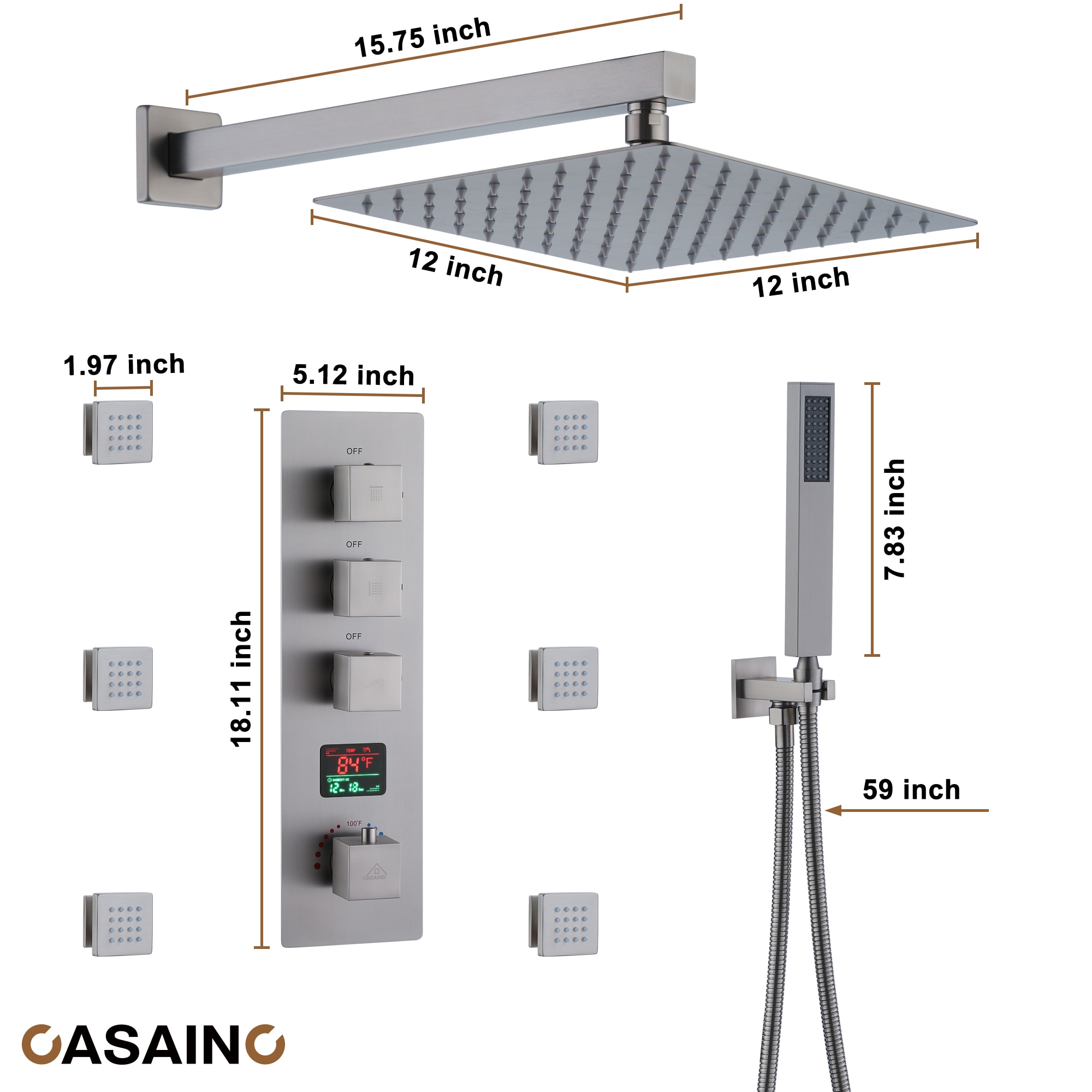 CASAINC KCHS0017-12BN Showerhead-Bar-Panels - View #6