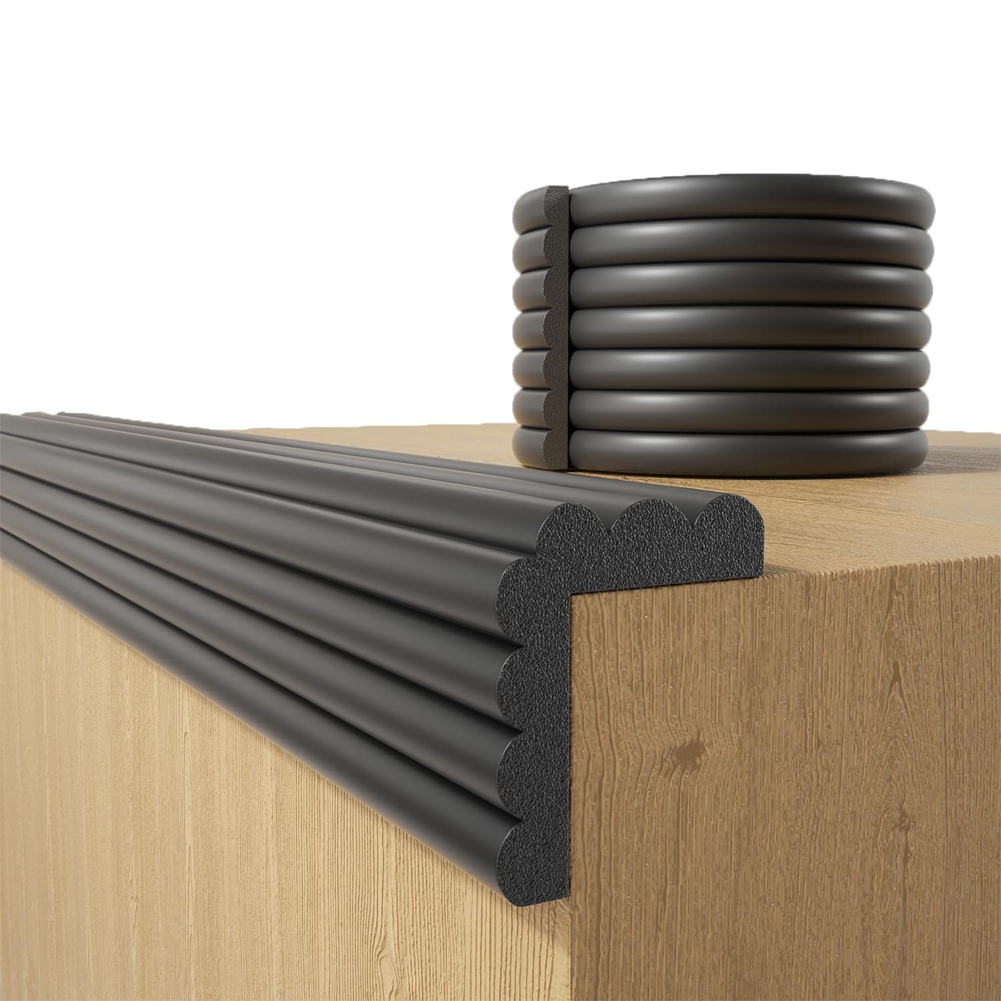 Angel Sar 6.56FT x 5.9 x 0.47 Inch Black Paintable Flexible Rubber Foam Baby Proofing Corner Protectors Pre Taped for Inside Outside Corners Furniture