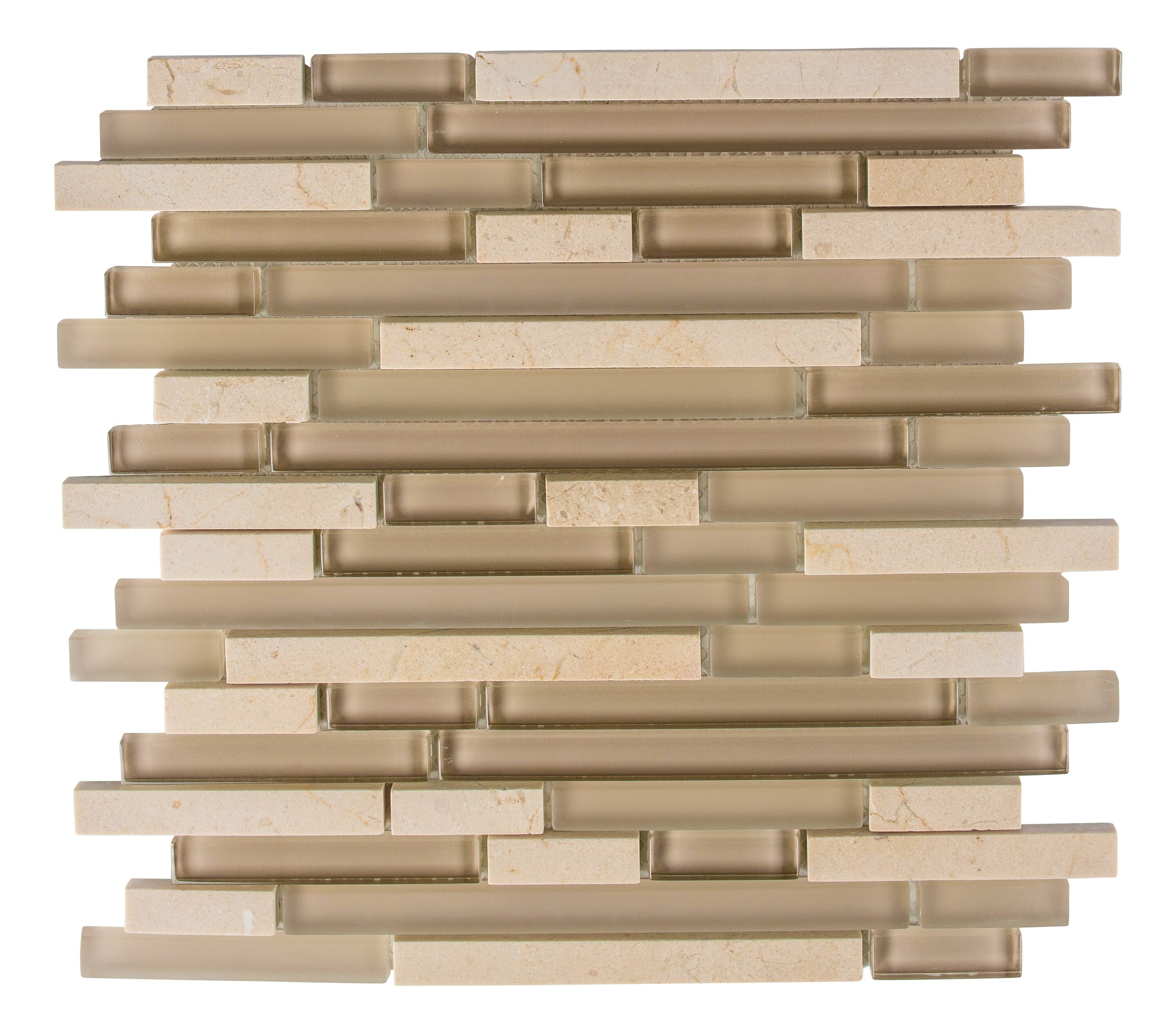 Andova Tiles ANDBRA299 BRAVIO Auburn 12-in x 12-in Frosted Glass/Stone Brick Look Linear Mosaic Wall Tile (1-sq. ft/ Piece)