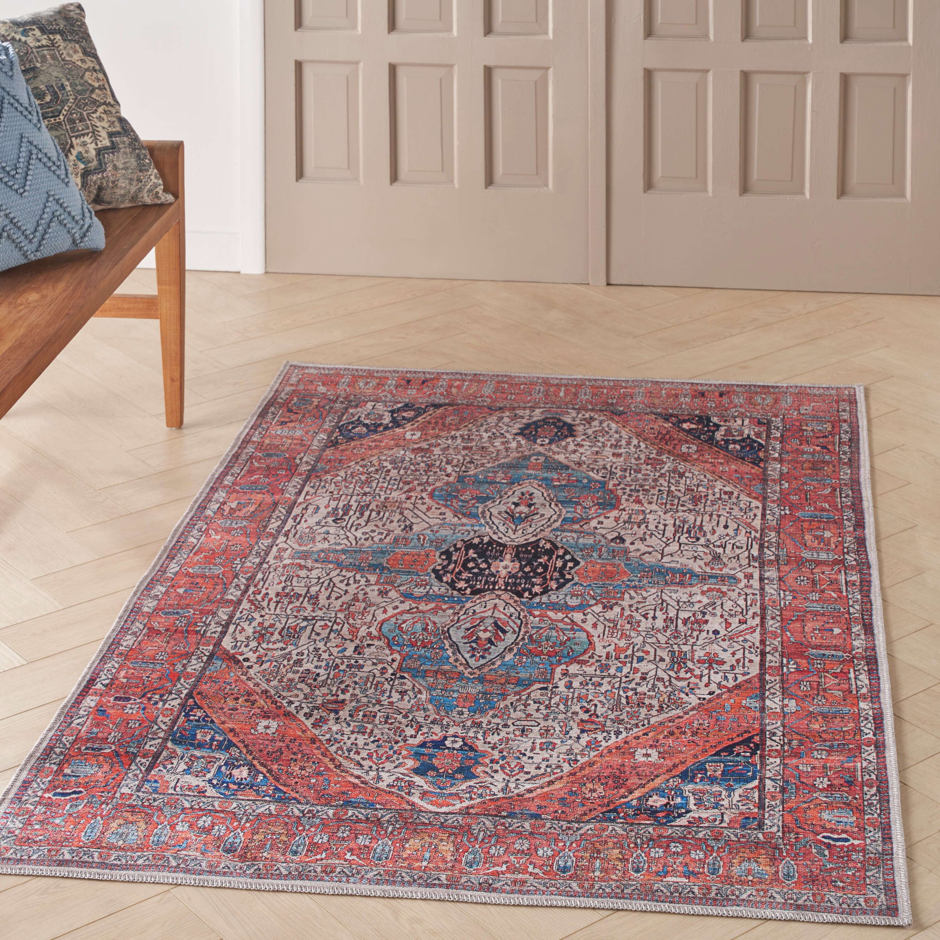Nourison 099446117601 Brilliance Machine Washable 4 x 6 (ft) Loomed Polyester Ivory/Brick Rectangular Indoor Medallion Machine washable Area rug