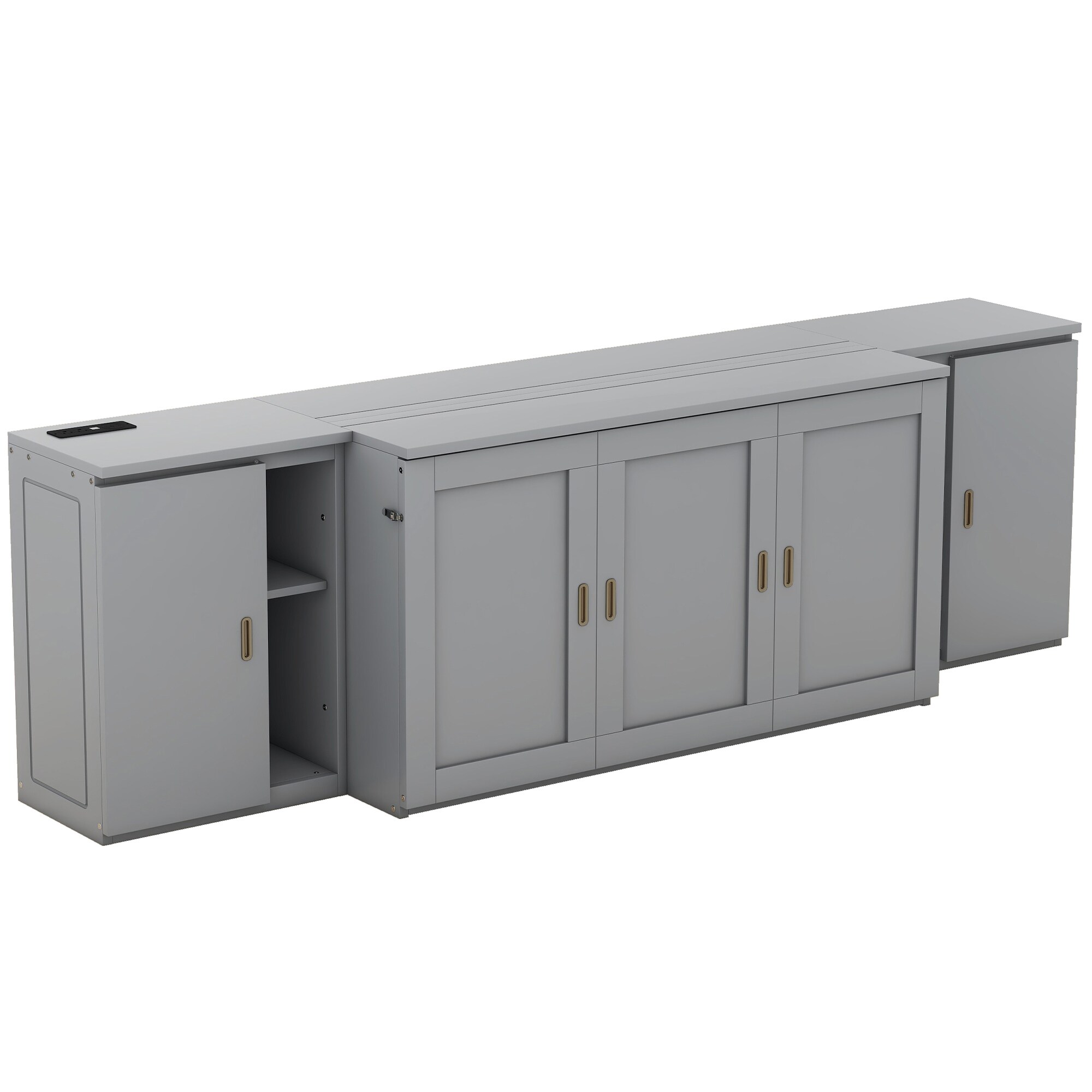 Nestfair FMB0570E Gray Queen Wood Murphy Bed with Storage