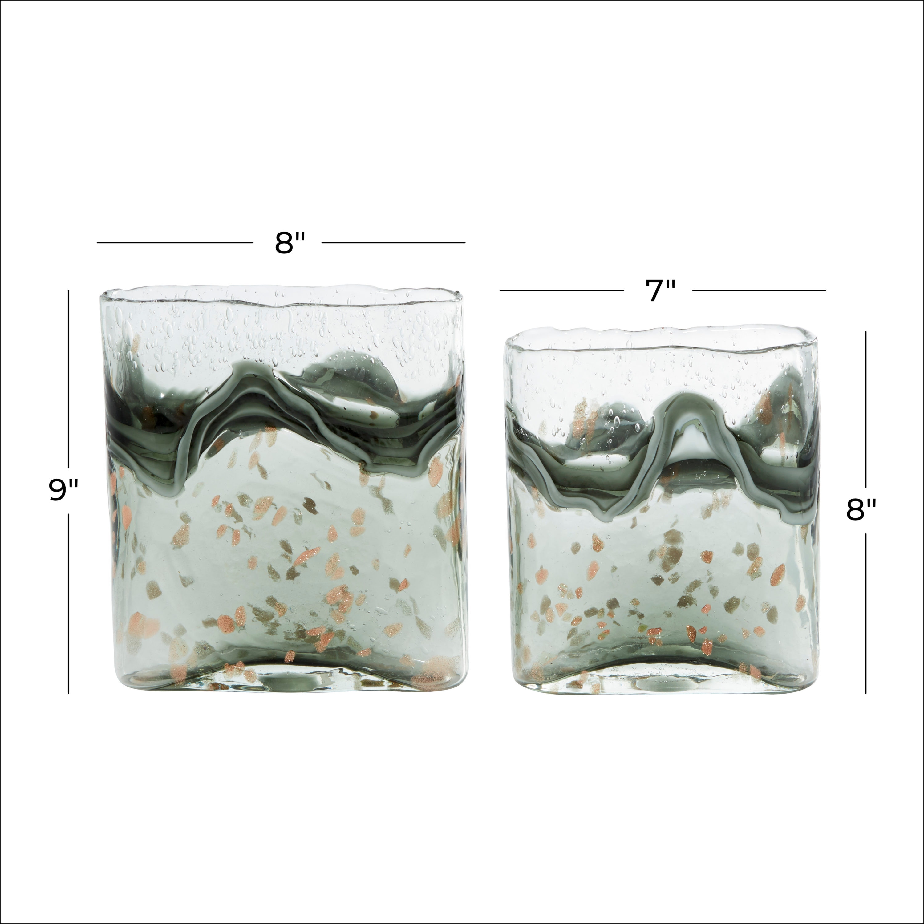 Elegant Gray Glass Vase Duo with Speckled Wave Design