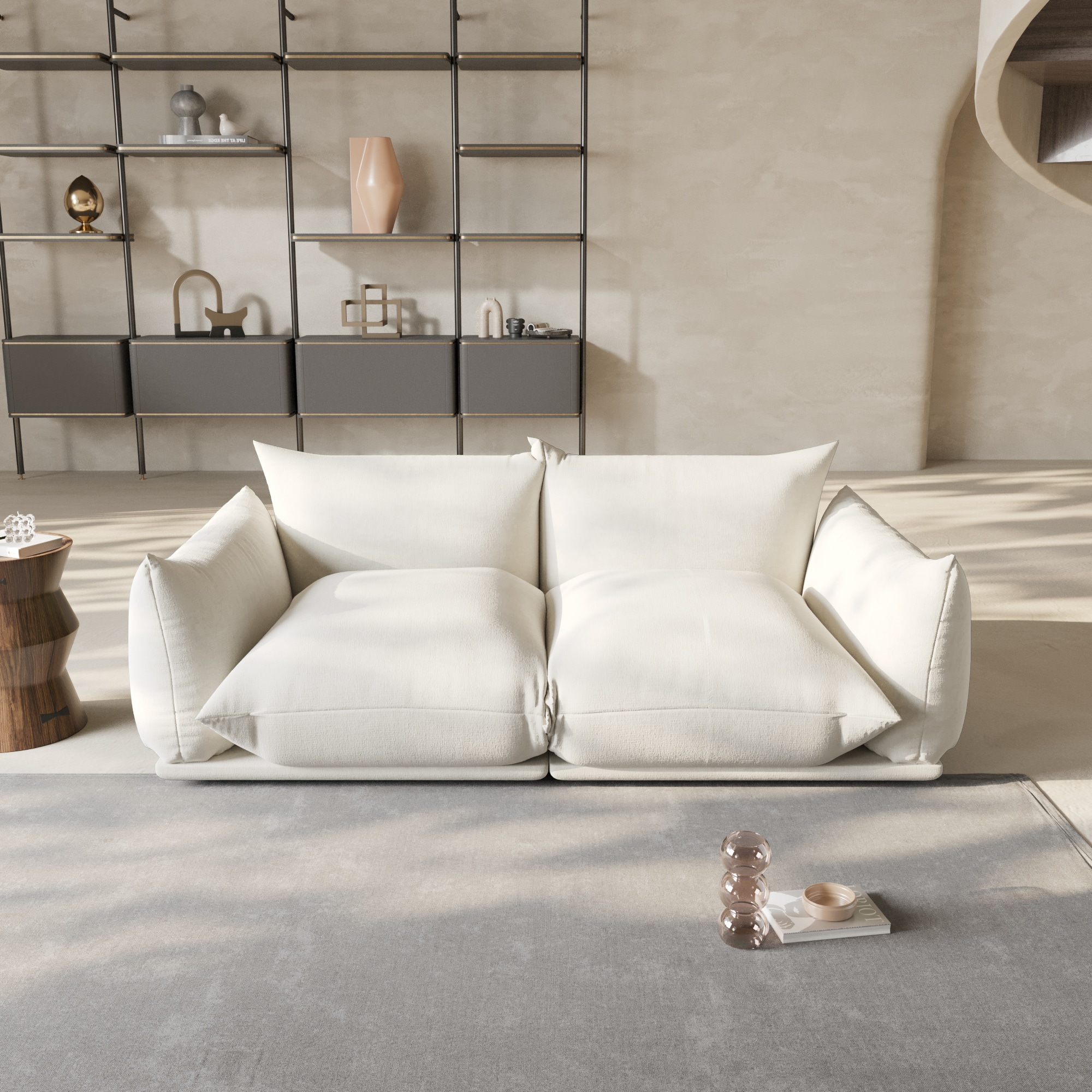 BuotiqHom DH-A-119BE-S2 77-in Modern Beige Chenille 2 -seater Loveseat