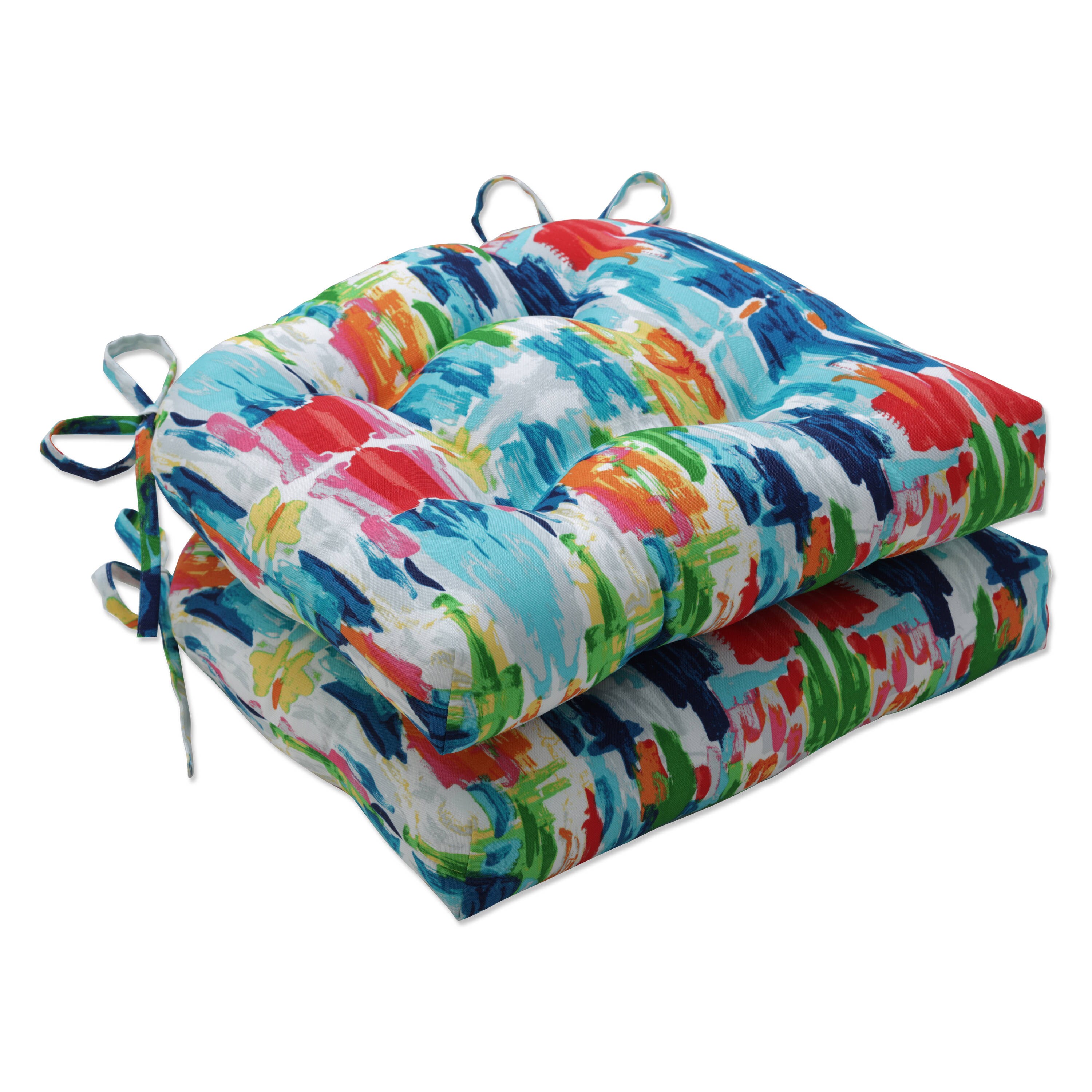 Pillow Perfect 671581 15.5-in x 16-in 2-Piece Blue Patio Chair Cushion