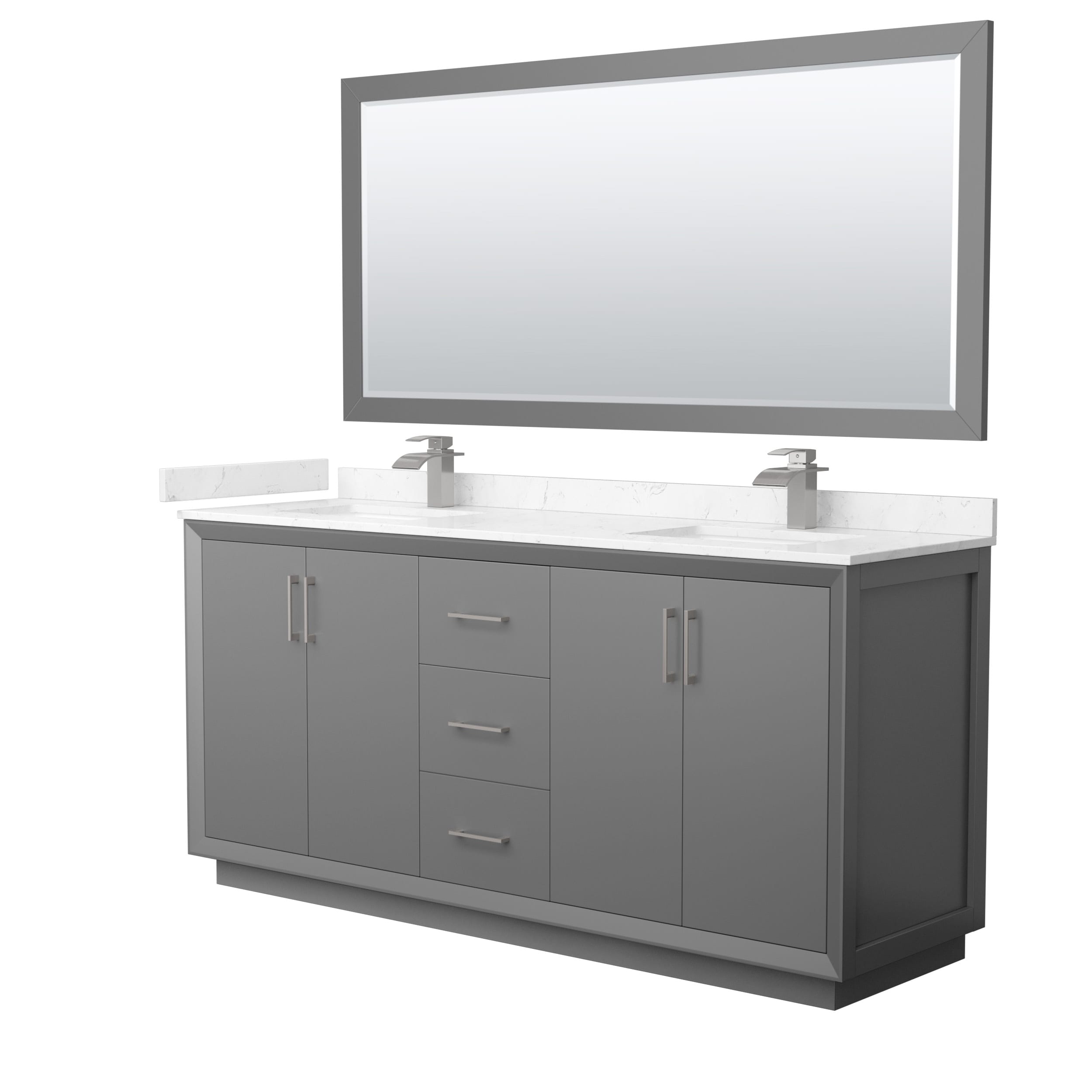 Wyndham Collection WCF414172DKGC2UNSM70 Strada 72-in Dark Gray with Brushed Nickel Trim Undermount Double sink Bathroom Vanity with Carrara cultured marble Cultured marble Top (Mirror Included)