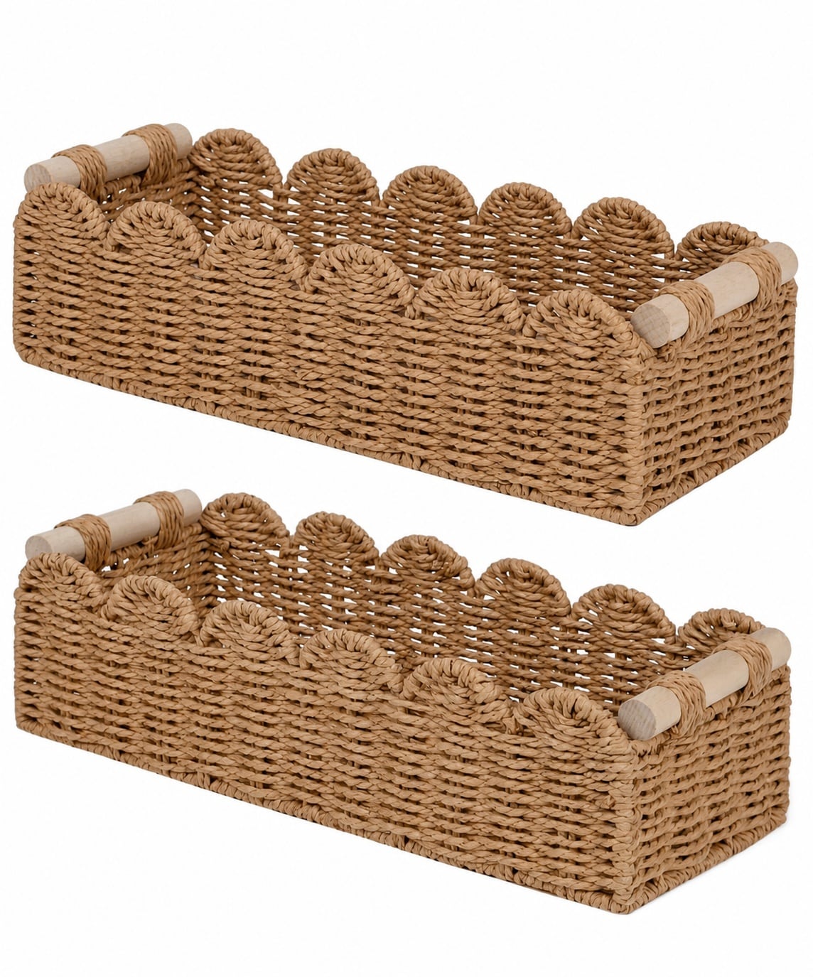 Etokfoks  Neutral Paper Rope Scalloped Edge Decorative Basket 6 3 in x 3 9 in Bathroom Storage Set of 2
