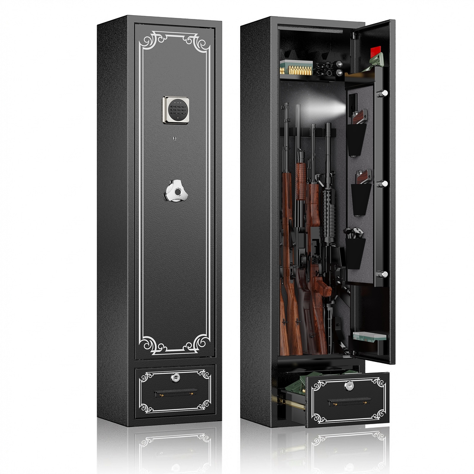 Vkoiyg 6-9 Gun Safe for Rifle and Pistols Rifle Safes for Home Shotgun Safe Gun Cabinet for Firearm Ammo with Drawer Removable Shelf and Gun Rack Fully Assembled #JBKJ-JB-ZBGS001