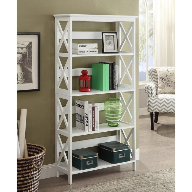 Convenience Concepts Oxford White 5, Convenience Concepts Oxford 5 Tier Bookcase With Drawer White