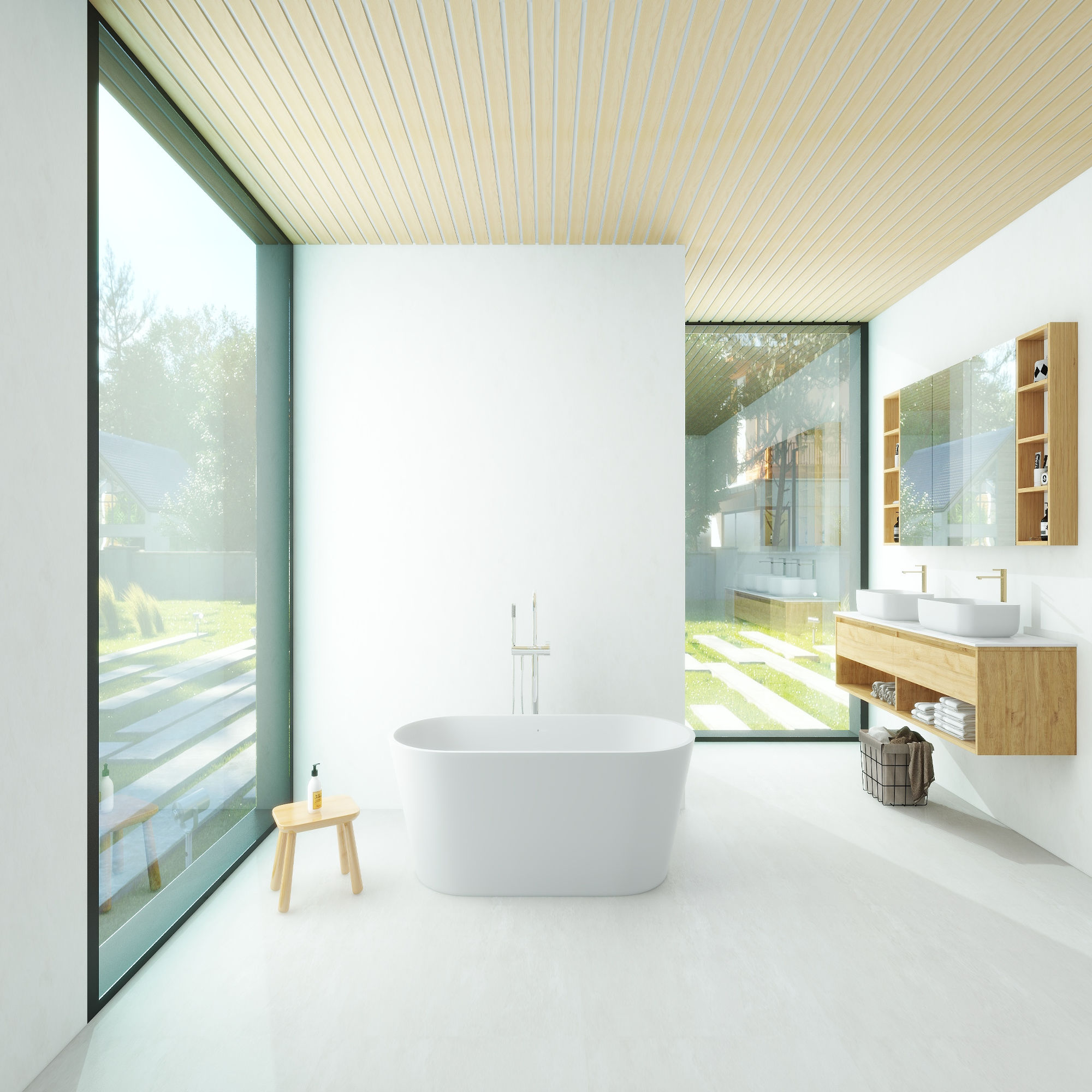 59'' White Matte Solid Surface Freestanding Bathtub